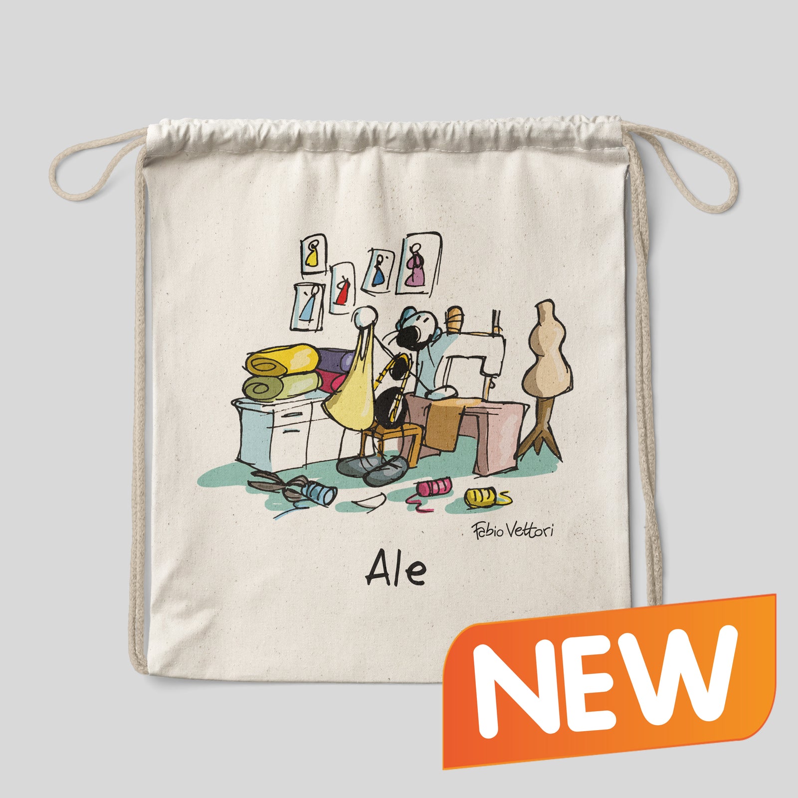 Sacca zaino personalizzata in cotone soggetto "Sarti"