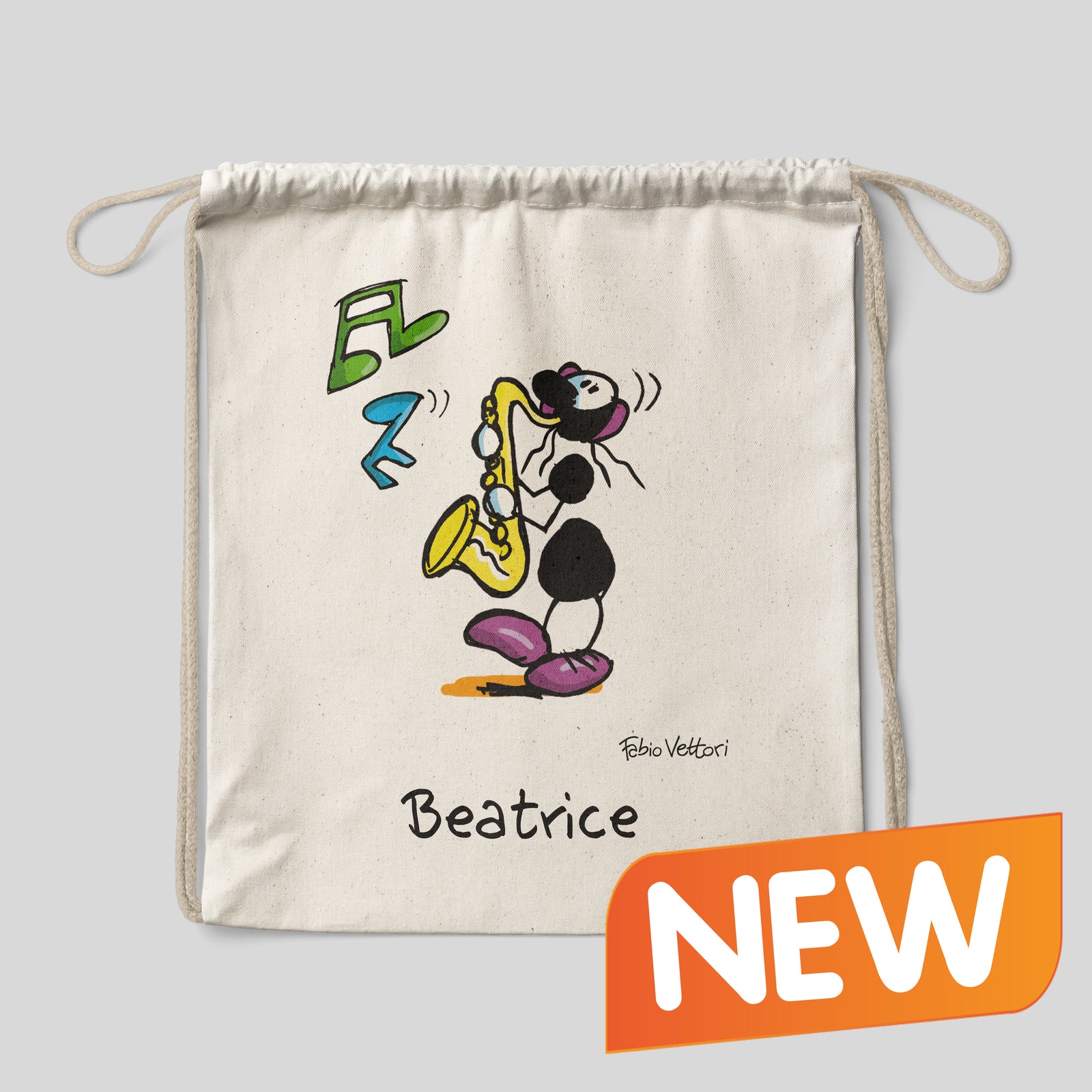 Sacca zaino personalizzata in cotone soggetto "Sax"