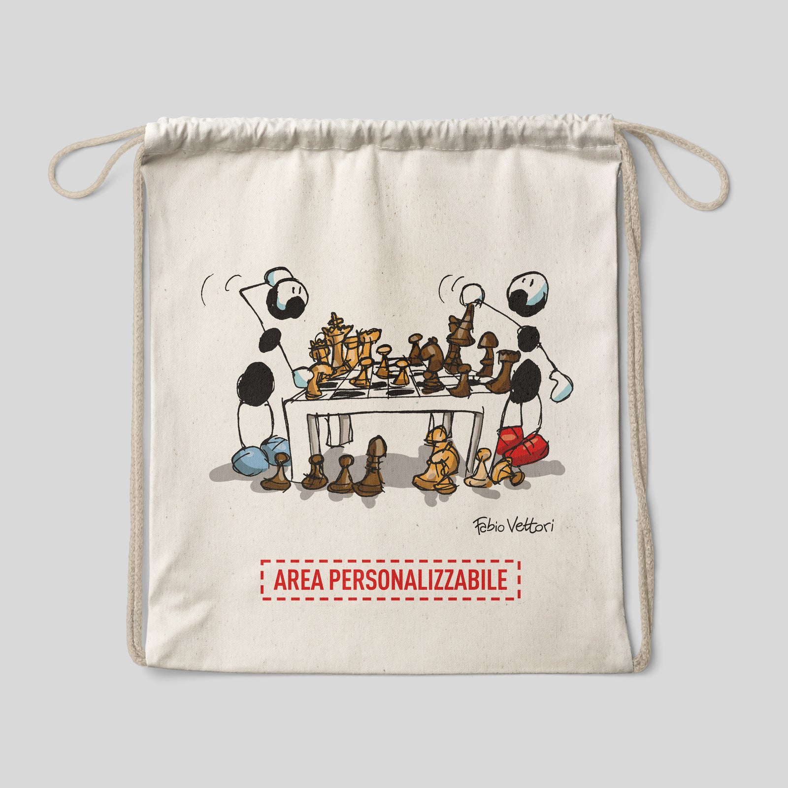 Sacca zaino personalizzata in cotone soggetto "Scacchi"