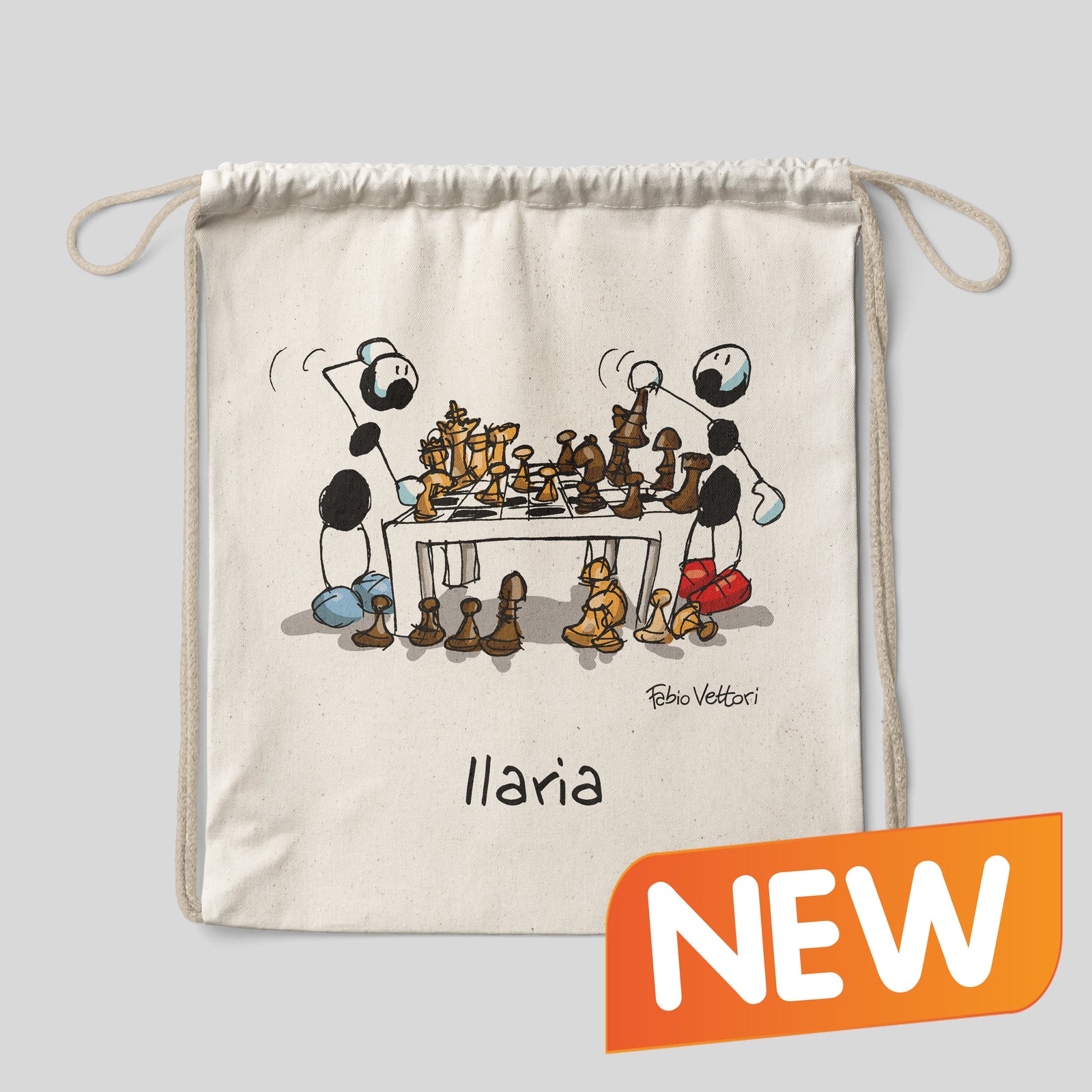 Sacca zaino personalizzata in cotone soggetto "Scacchi"