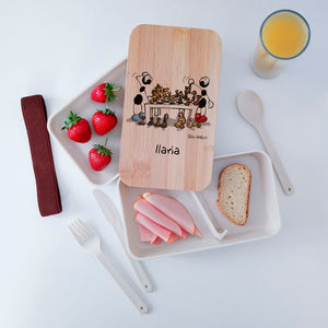 Scatola Porta Pranzo con coperchio in bambù e Posate Personalizzata soggetto "Scacchi"