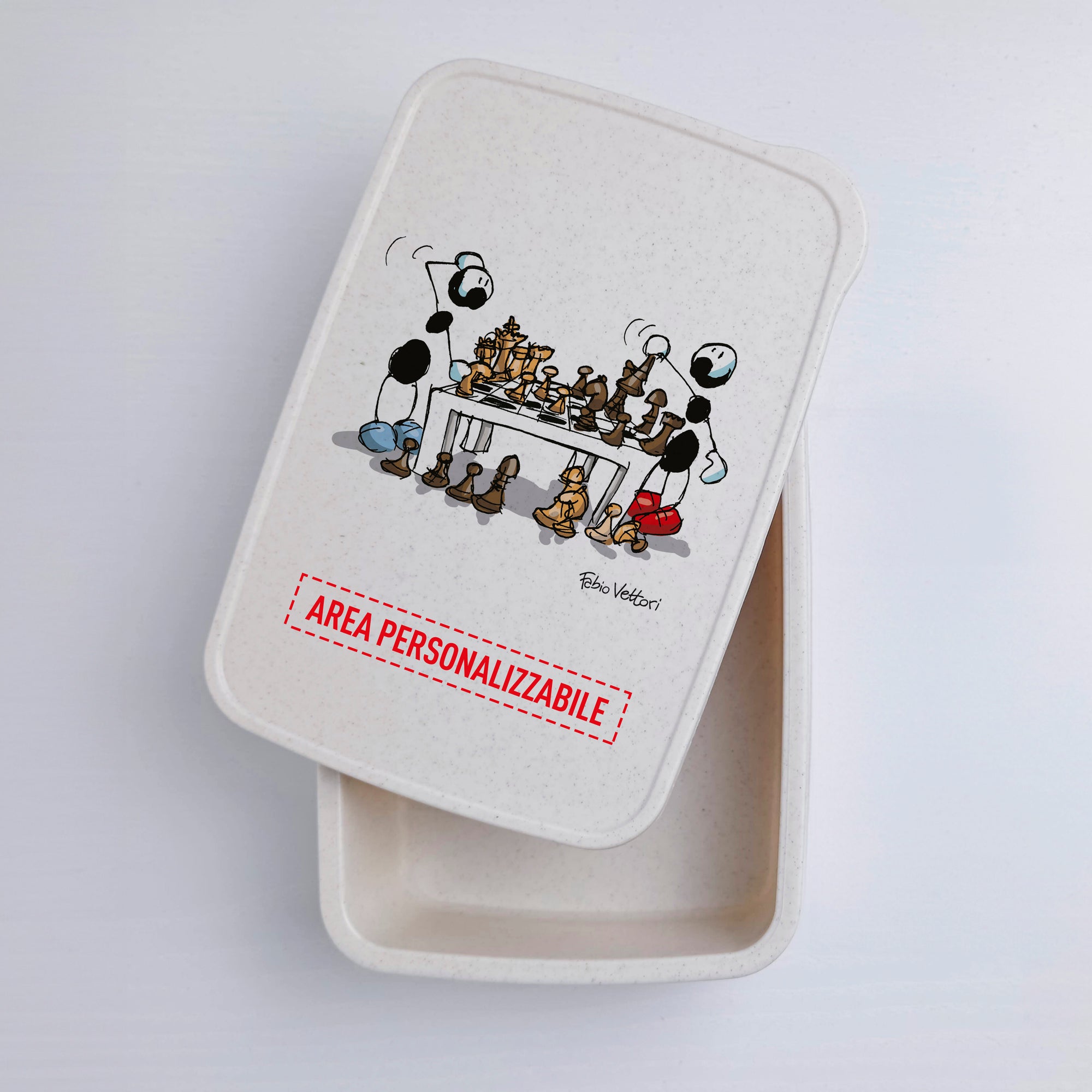 Scatola Porta Pranzo con Fascia Porta Posate Personalizzata soggetto "Scacchi"
