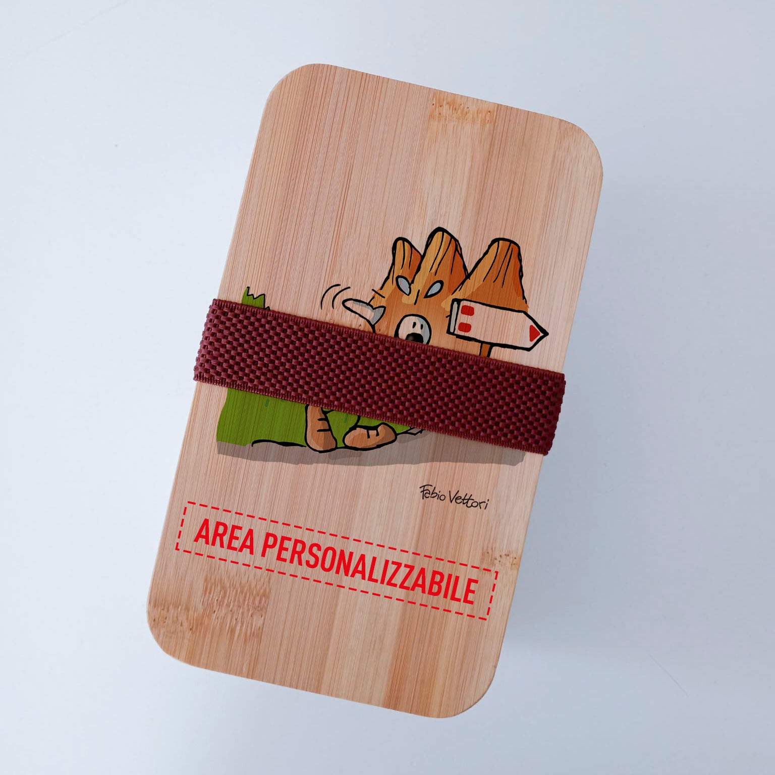Scatola Porta Pranzo con coperchio in bambù e Posate Personalizzata soggetto "Scalatore"