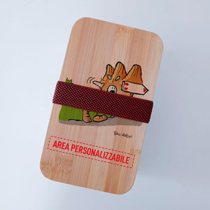 Scatola Porta Pranzo con coperchio in bambù e Posate Personalizzata soggetto "Scalatore"