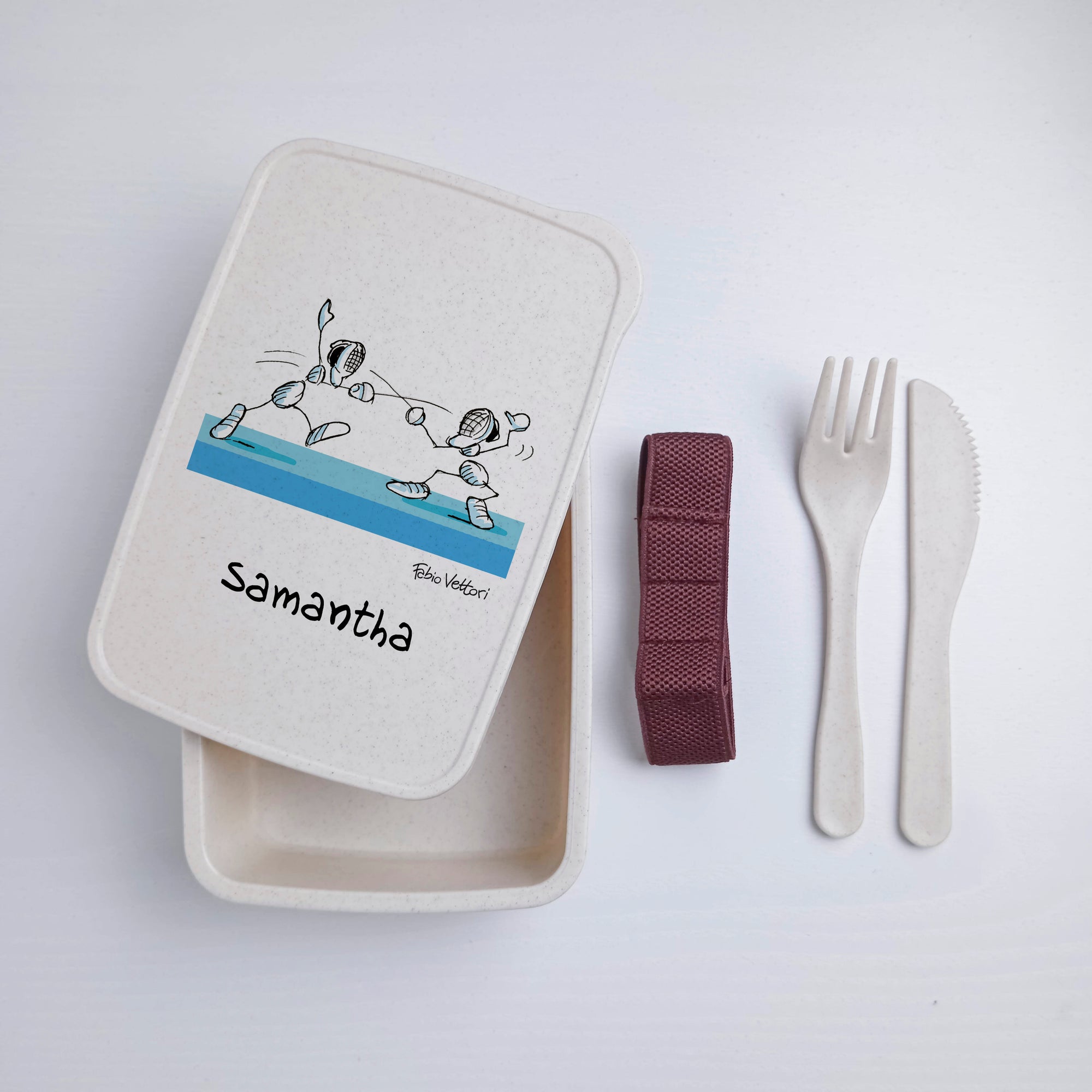 Scatola Porta Pranzo con Fascia Porta Posate Personalizzata soggetto "Scherma"