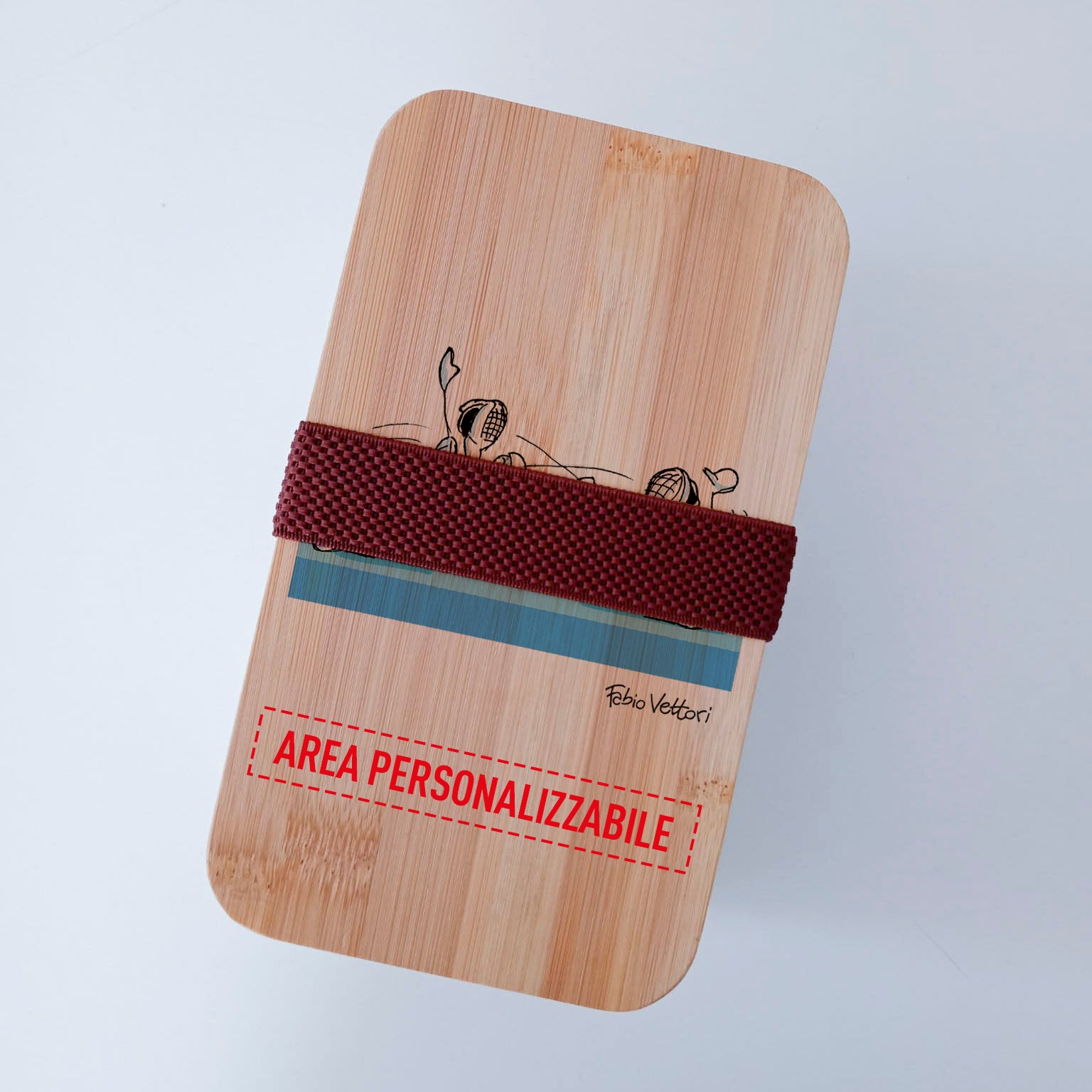 Scatola Porta Pranzo con coperchio in bambù e Posate Personalizzata soggetto "Scherma"