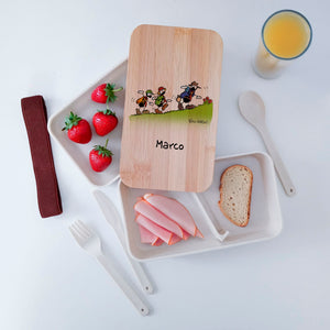 Scatola Porta Pranzo con coperchio in bambù e Posate Personalizzata soggetto "Scout"