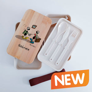 Scatola Porta Pranzo con coperchio in bambù e Posate Personalizzata soggetto "Sindaci"