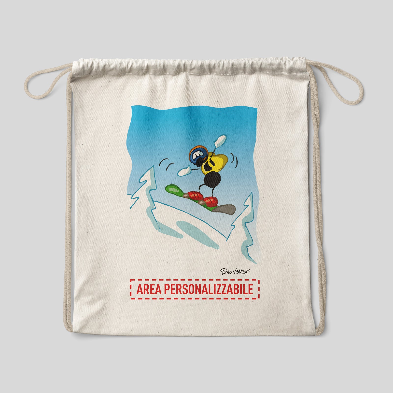 Sacca zaino personalizzata in cotone soggetto "Snowboard"