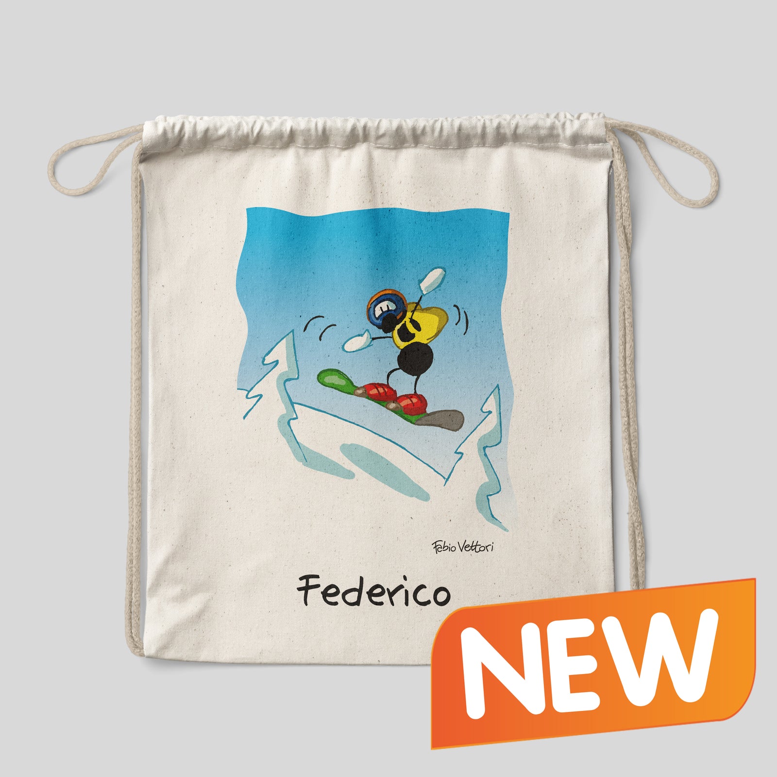 Sacca zaino personalizzata in cotone soggetto "Snowboard"