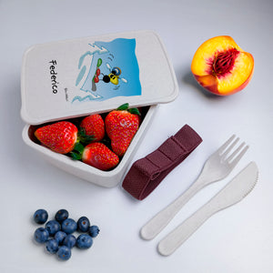 Lunch Box with Cutlery Holder Band Personalized "Snowboard" Subject