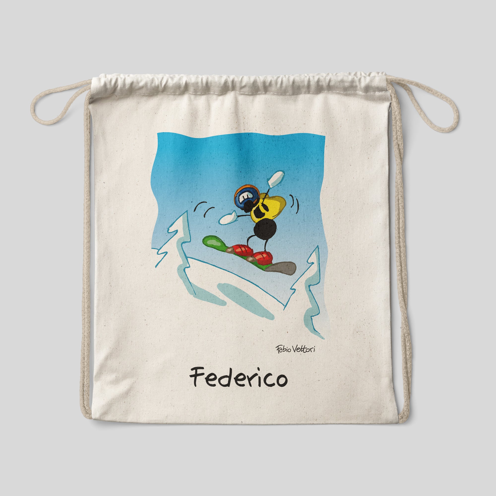 Sacca zaino personalizzata in cotone soggetto "Snowboard"