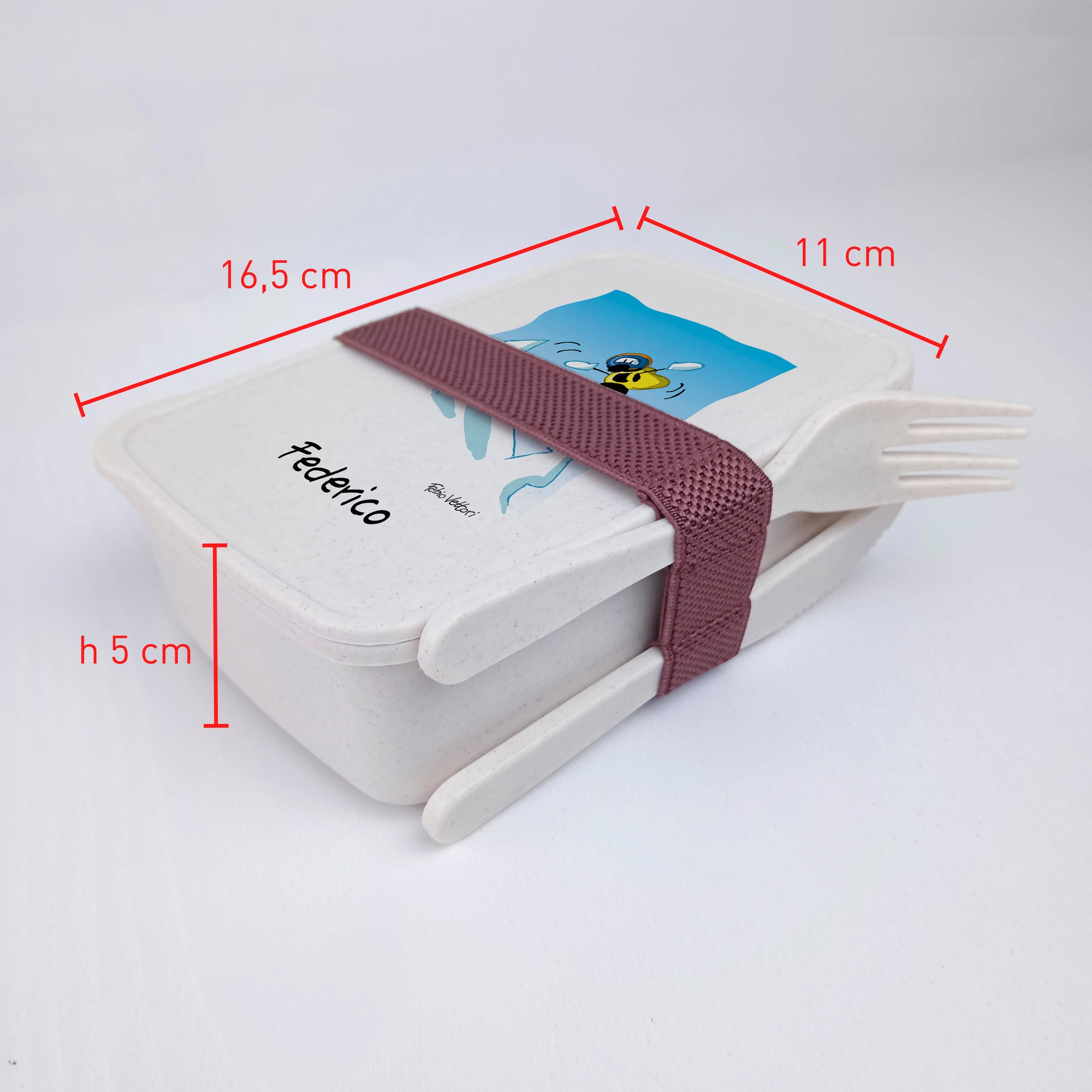 Lunch Box with Cutlery Holder Band Personalized "Snowboard" Subject