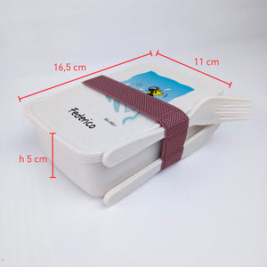 Lunch Box with Cutlery Holder Band Personalized "Snowboard" Subject