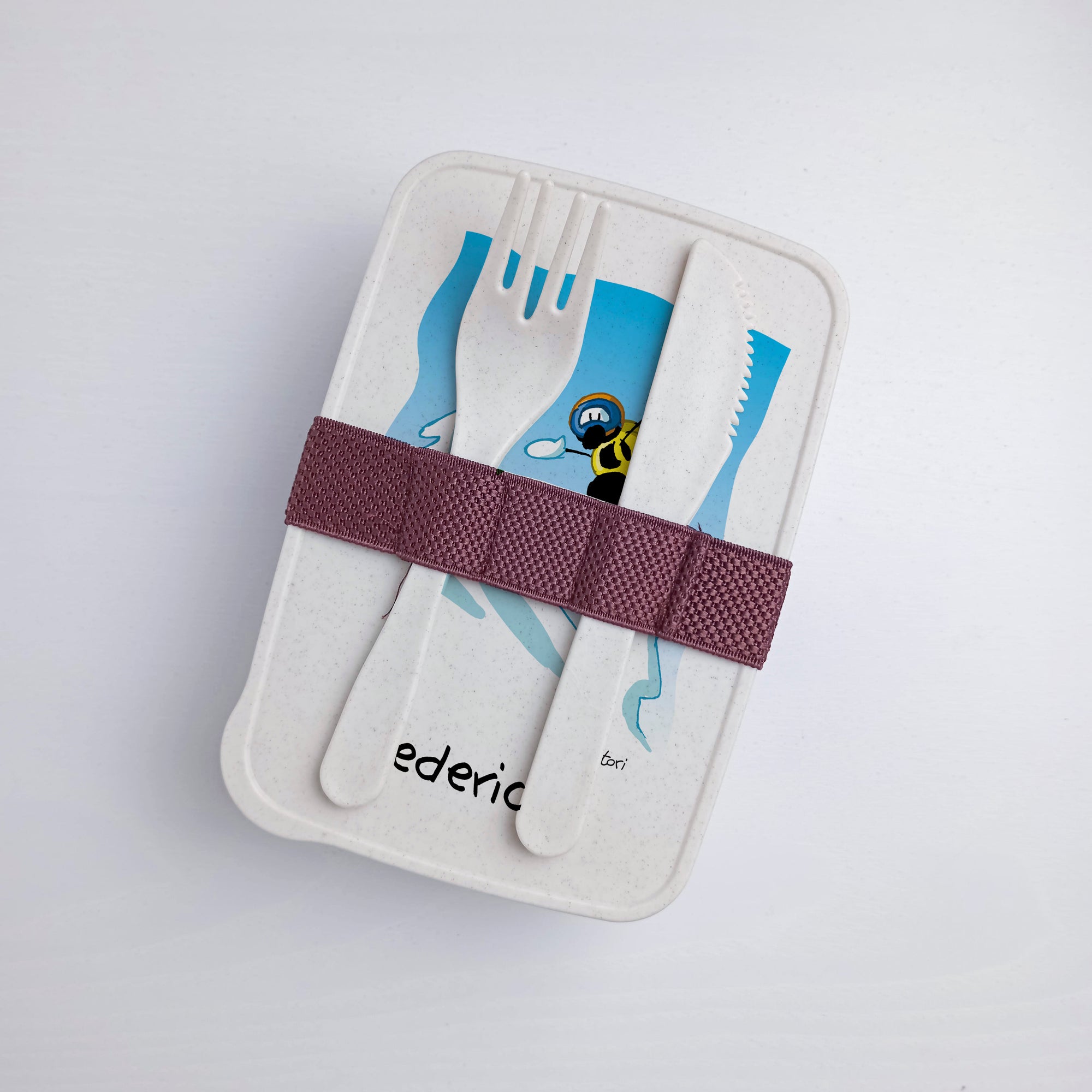 Lunch Box with Cutlery Holder Band Personalized "Snowboard" Subject