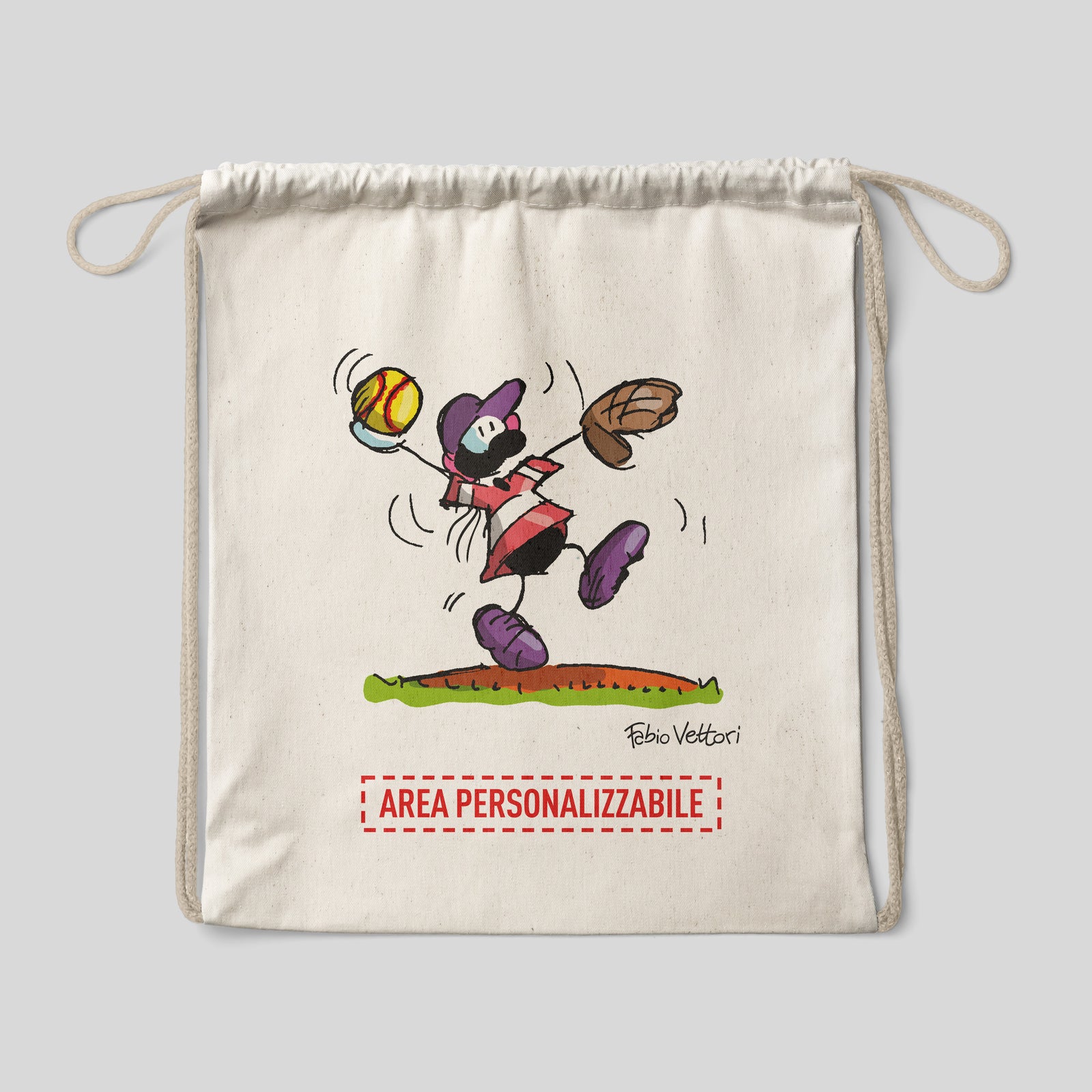 Sacca zaino personalizzata in cotone soggetto "Softball"