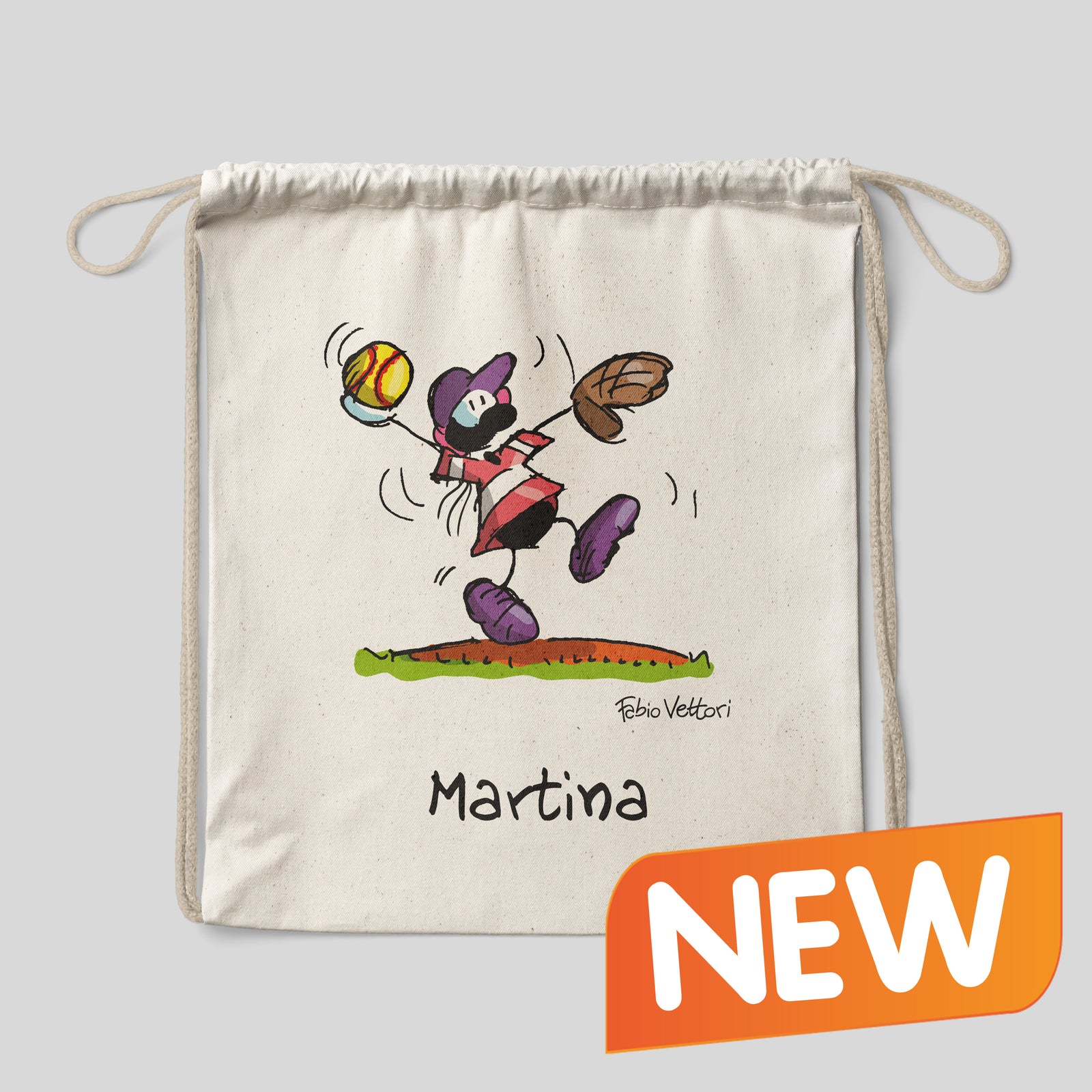 Sacca zaino personalizzata in cotone soggetto "Softball"