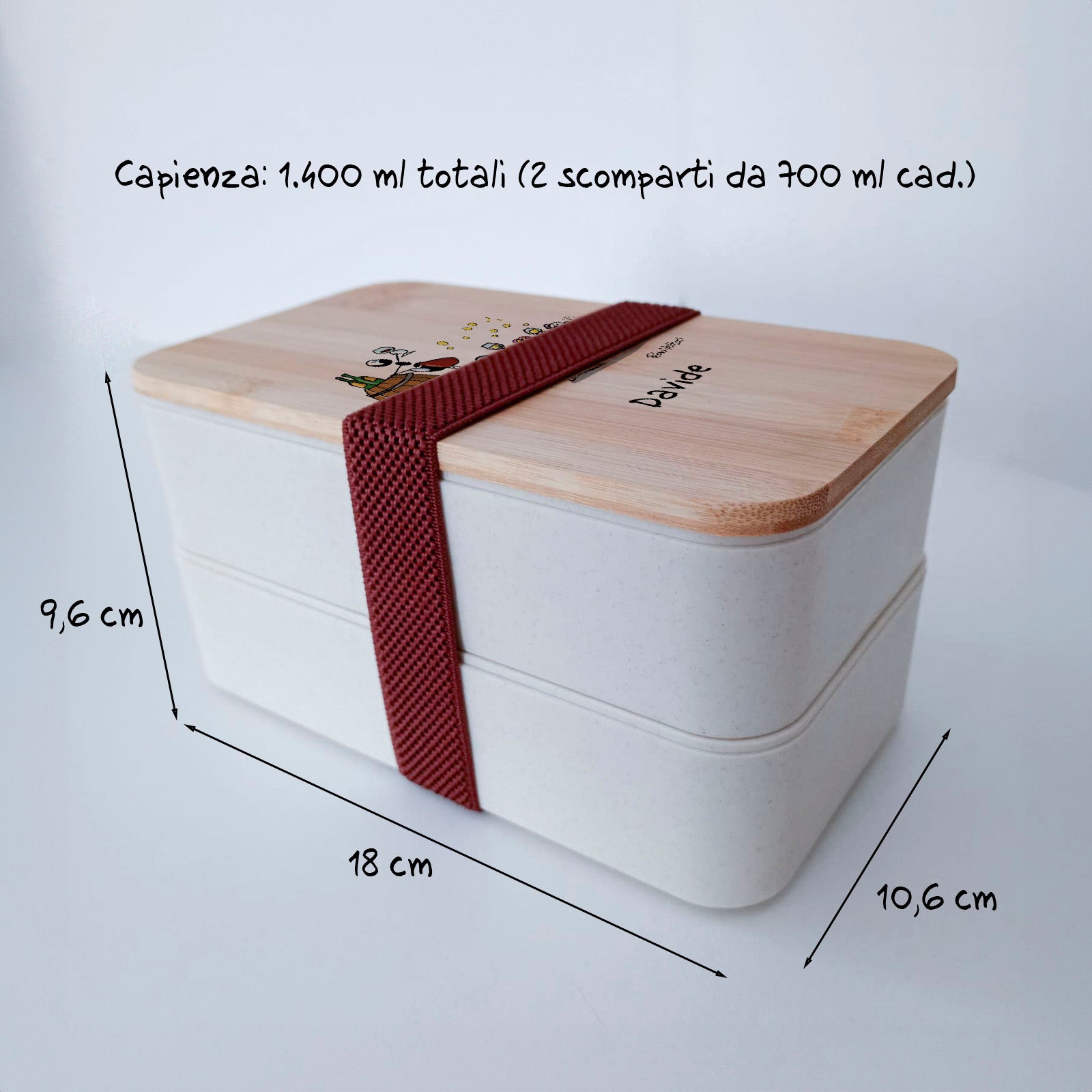 Scatola Porta Pranzo con coperchio in bambù e Posate Personalizzata soggetto "Sommelier"