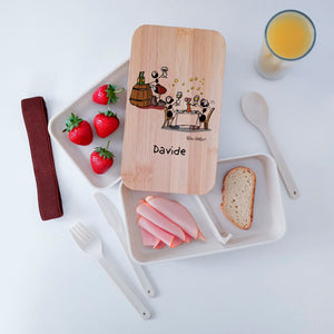 Scatola Porta Pranzo con coperchio in bambù e Posate Personalizzata soggetto "Sommelier"