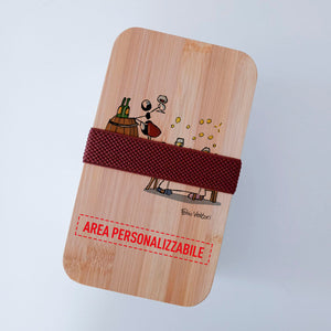 Scatola Porta Pranzo con coperchio in bambù e Posate Personalizzata soggetto "Sommelier"