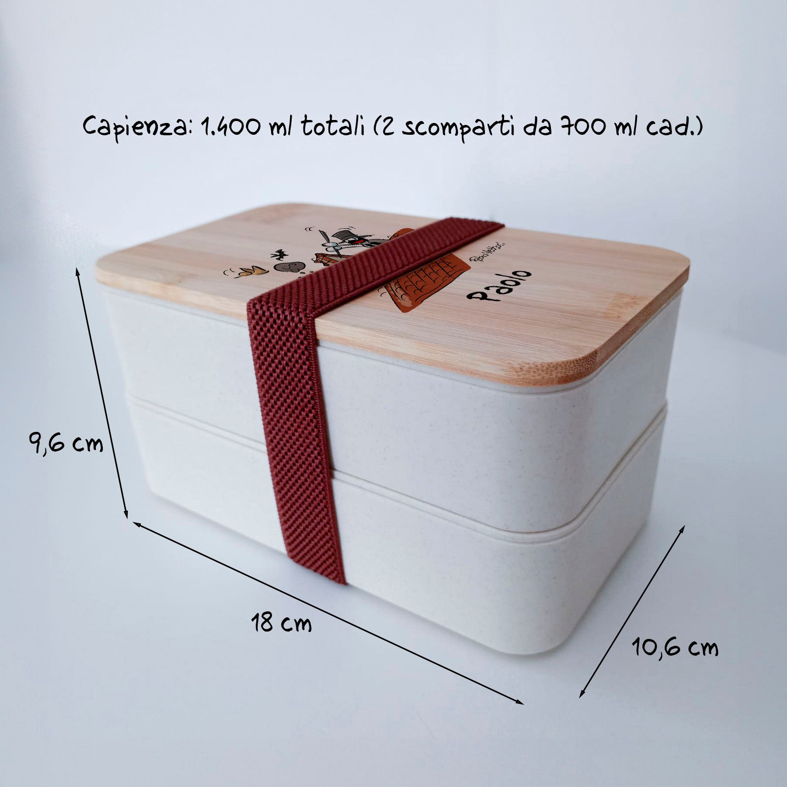 Scatola Porta Pranzo con coperchio in bambù e Posate Personalizzata soggetto "Spazzacamino"
