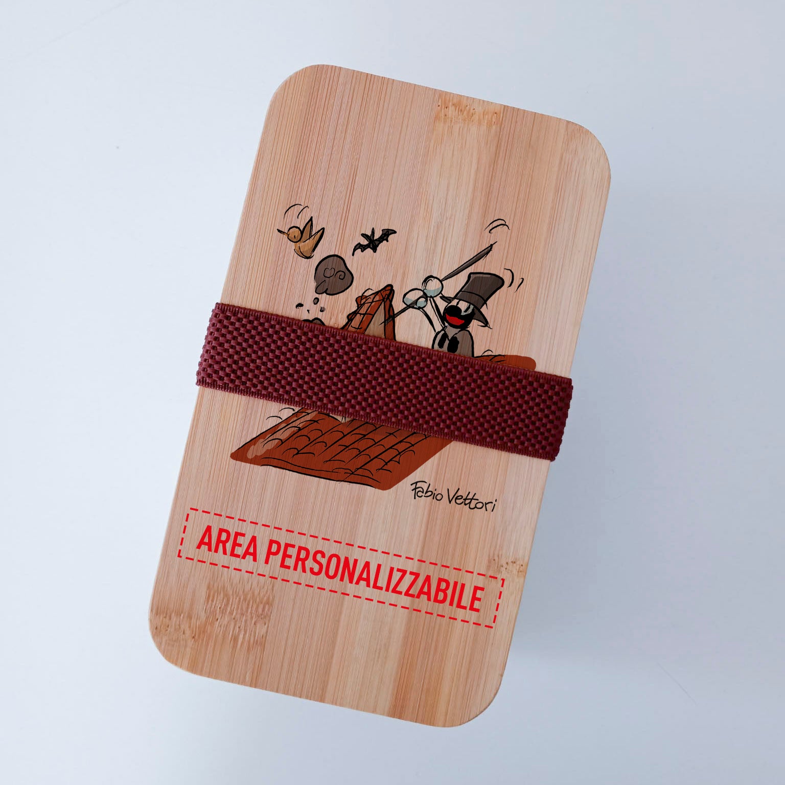 Scatola Porta Pranzo con coperchio in bambù e Posate Personalizzata soggetto "Spazzacamino"