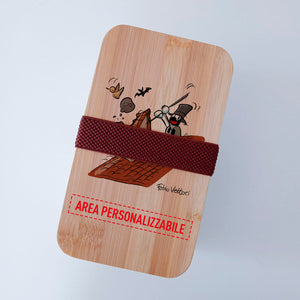 Scatola Porta Pranzo con coperchio in bambù e Posate Personalizzata soggetto "Spazzacamino"