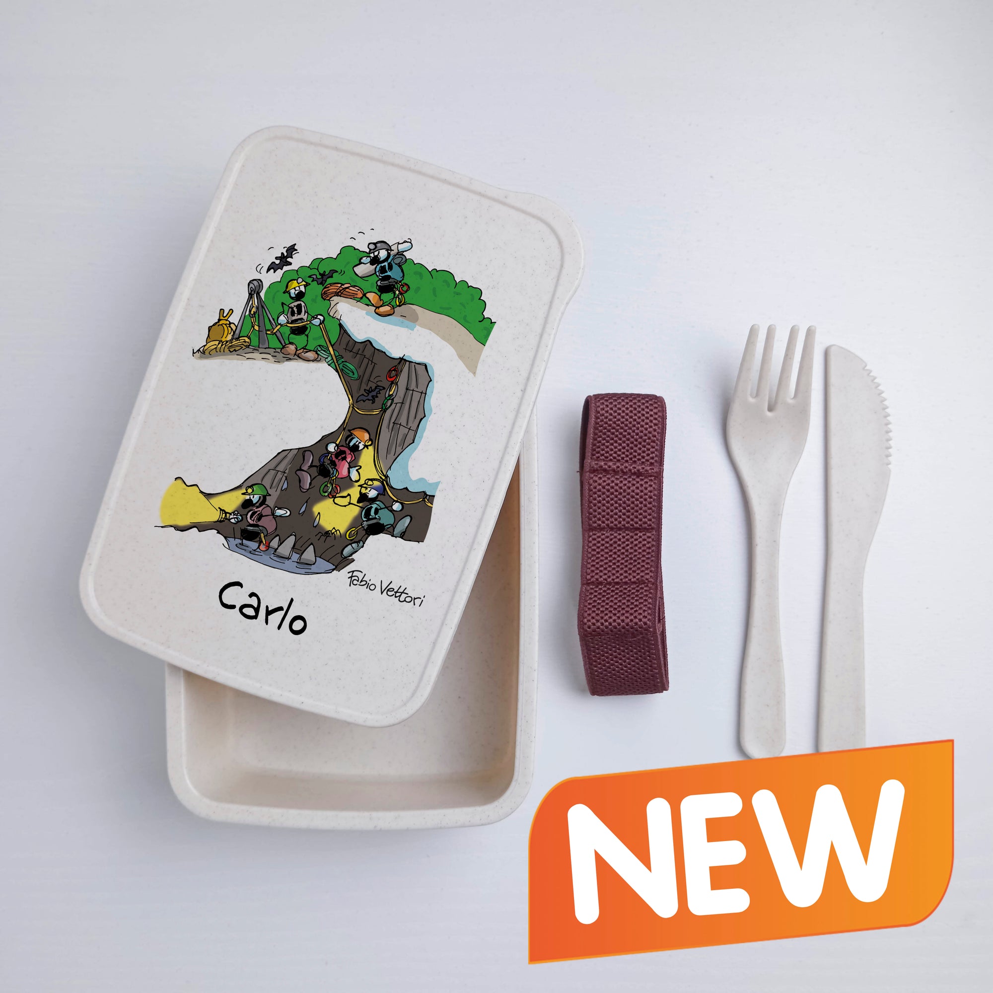 Lunch Box with Cutlery Holder Band Personalized with "Speleologo" Theme