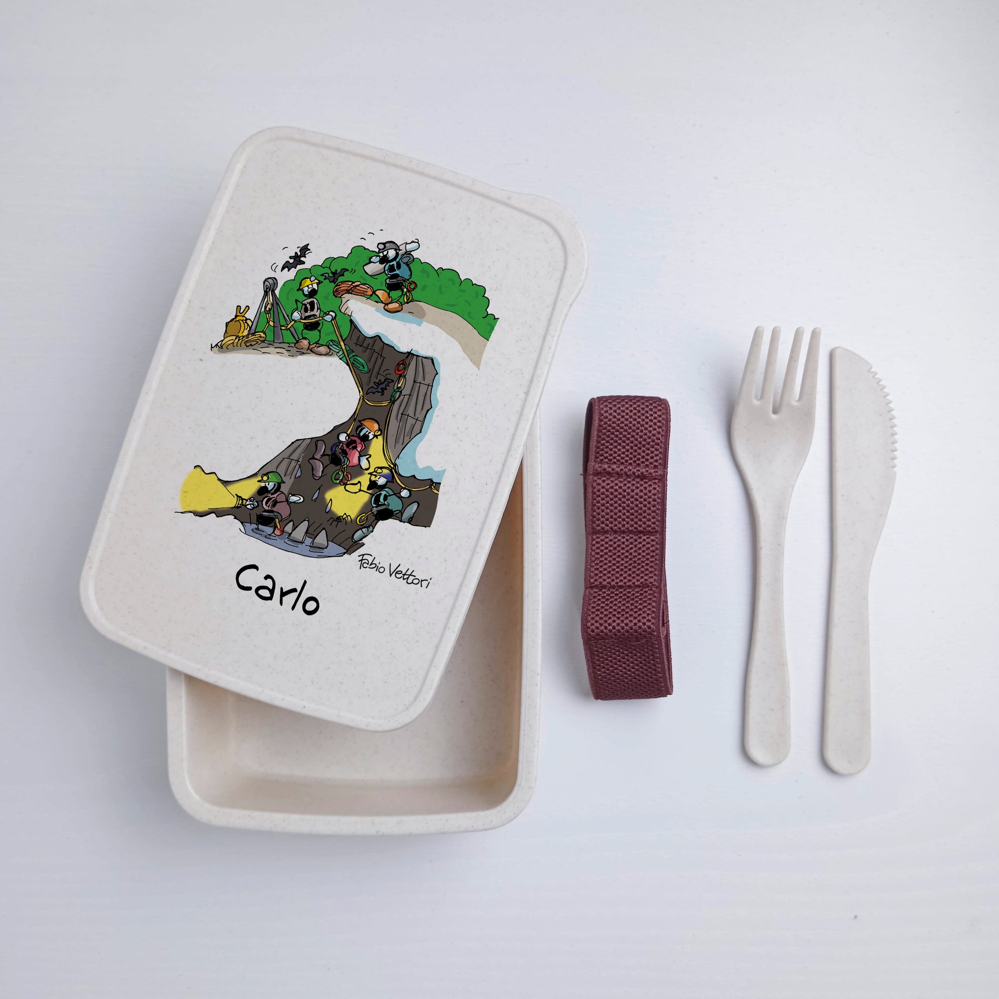 Lunch Box with Cutlery Holder Band Personalized with "Speleologo" Theme
