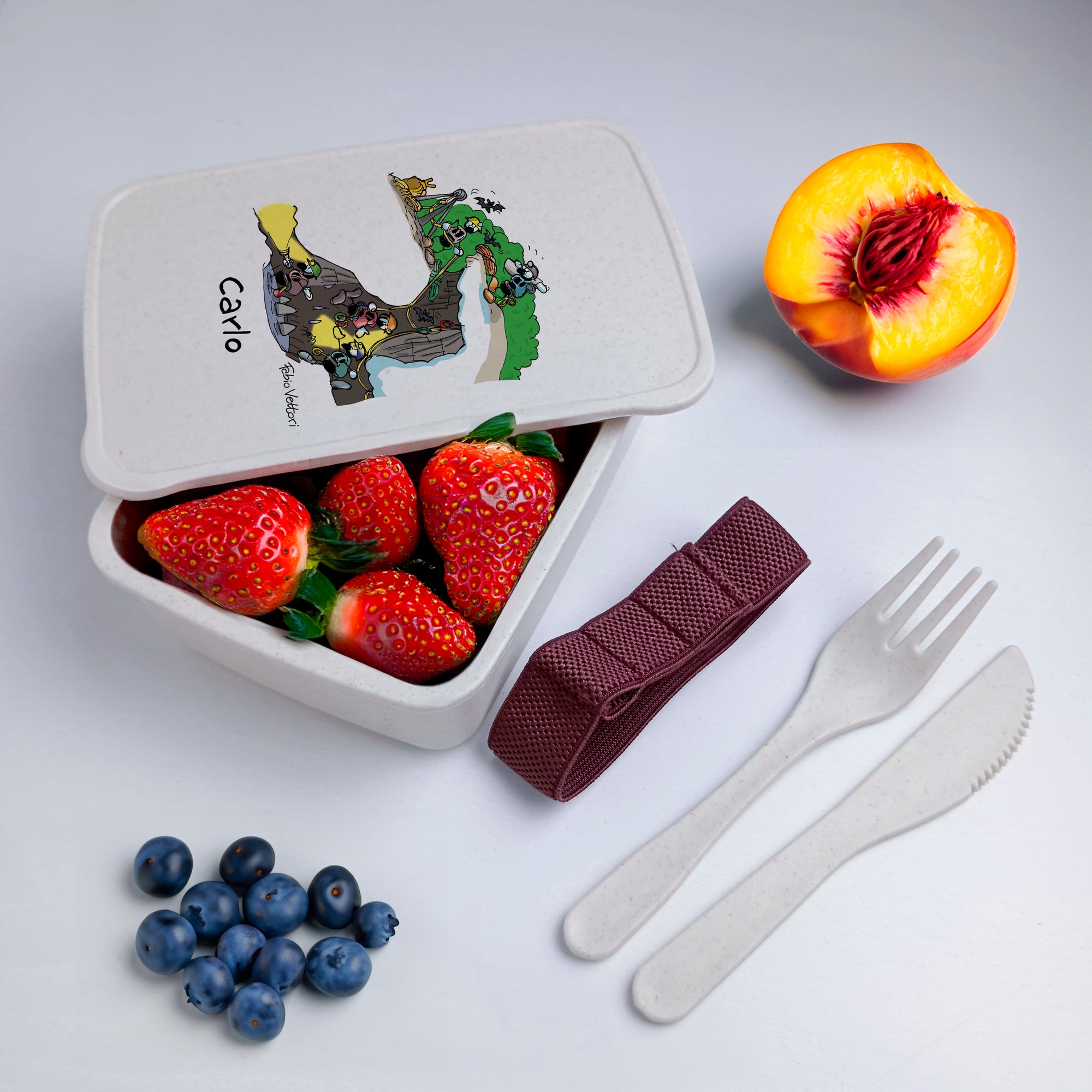 Lunch Box with Cutlery Holder Band Personalized with "Speleologo" Theme