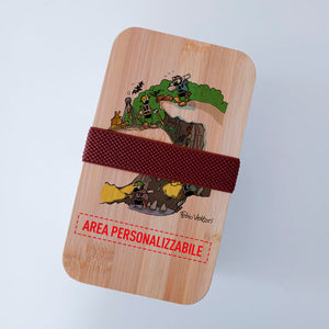 Scatola Porta Pranzo con coperchio in bambù e Posate Personalizzata soggetto "Speleologo"