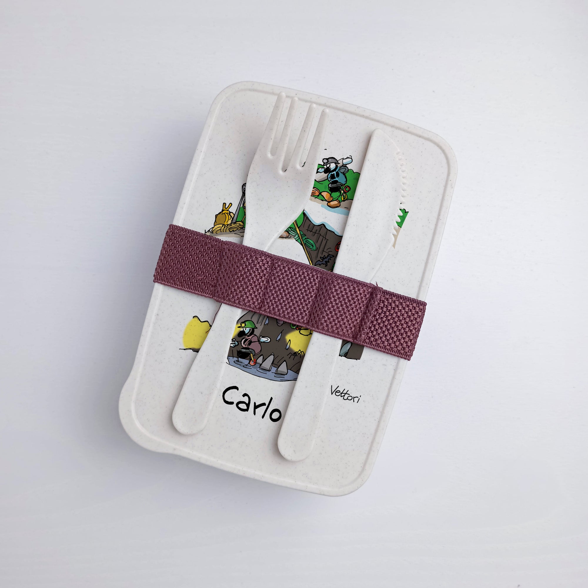Lunch Box with Cutlery Holder Band Personalized with "Speleologo" Theme