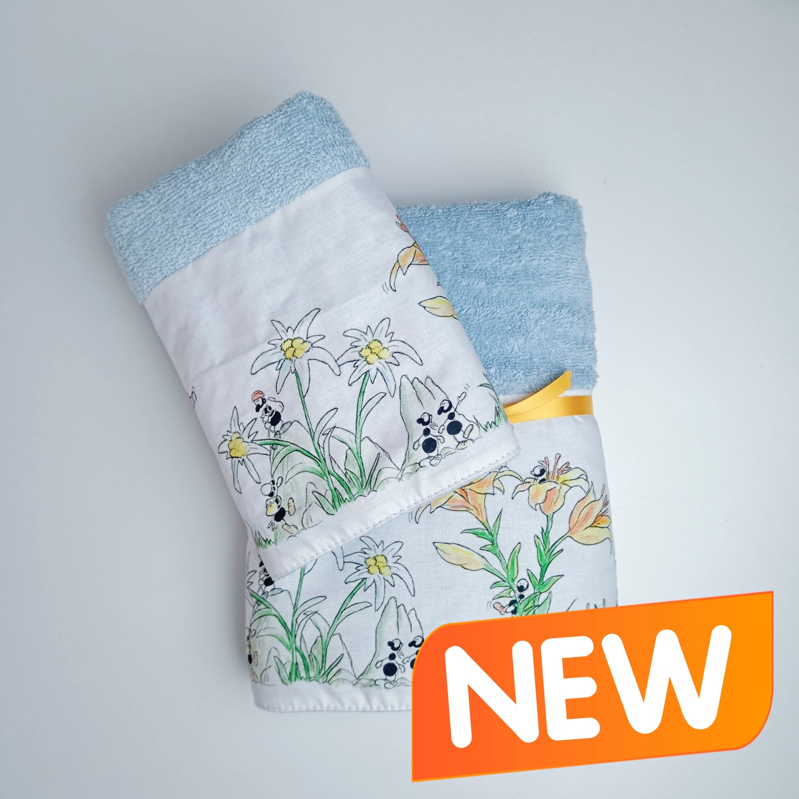 COUPLE SPONGE TOWEL + GUEST towels in cotton "Edelweiss" motif