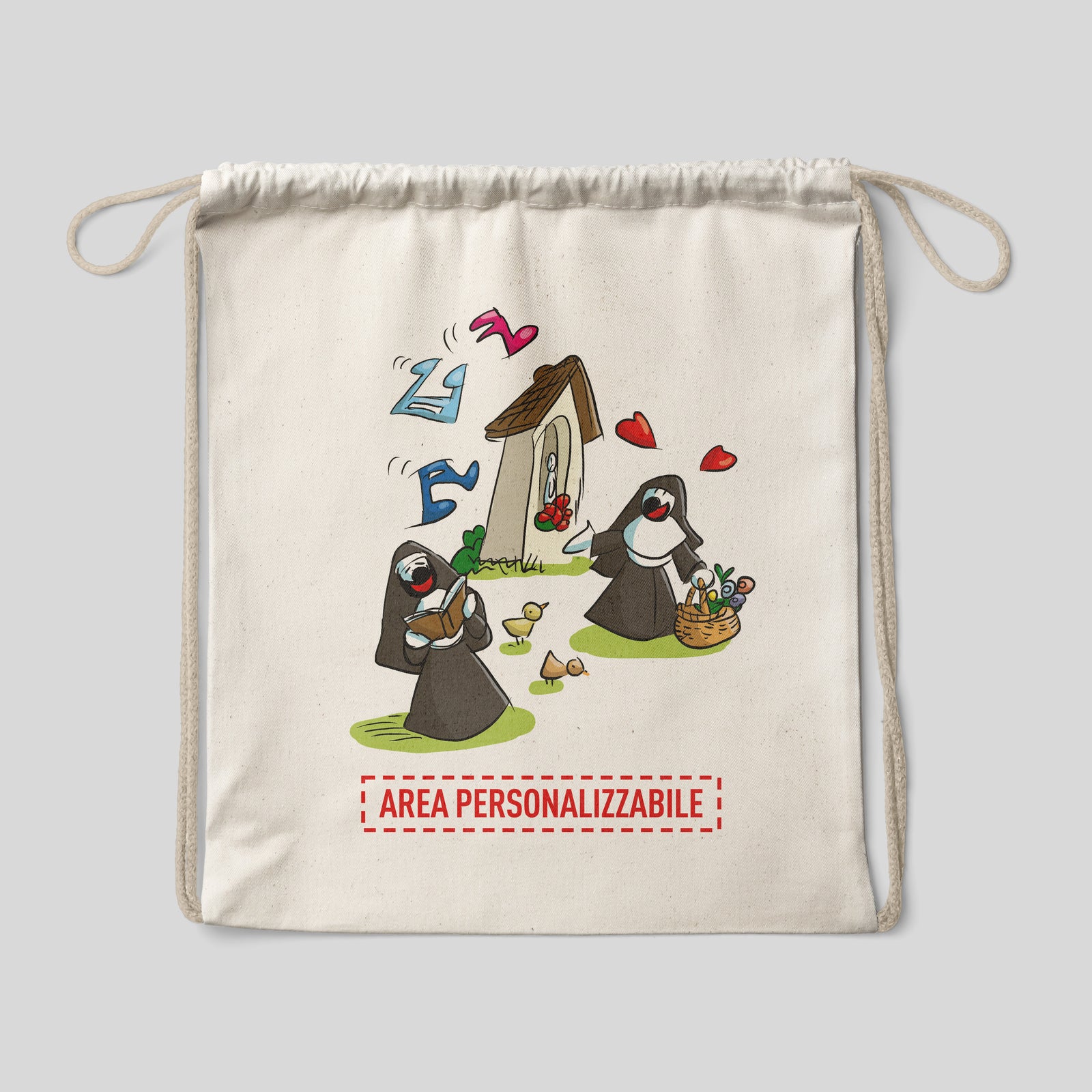 Sacca zaino personalizzata in cotone soggetto "Suore"