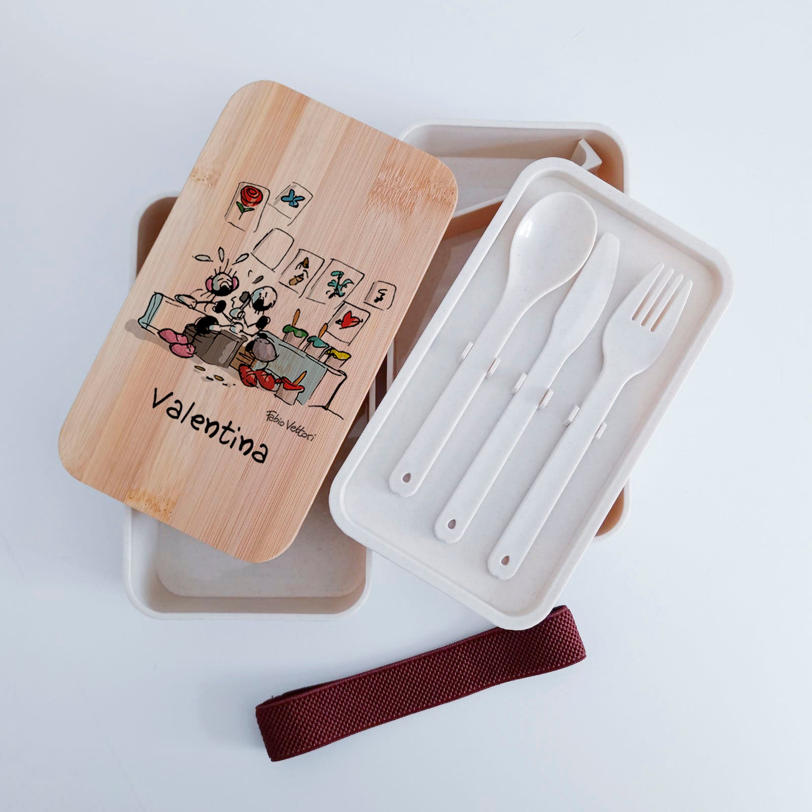 Scatola Porta Pranzo con coperchio in bambù e Posate Personalizzata soggetto "Tatuatore"