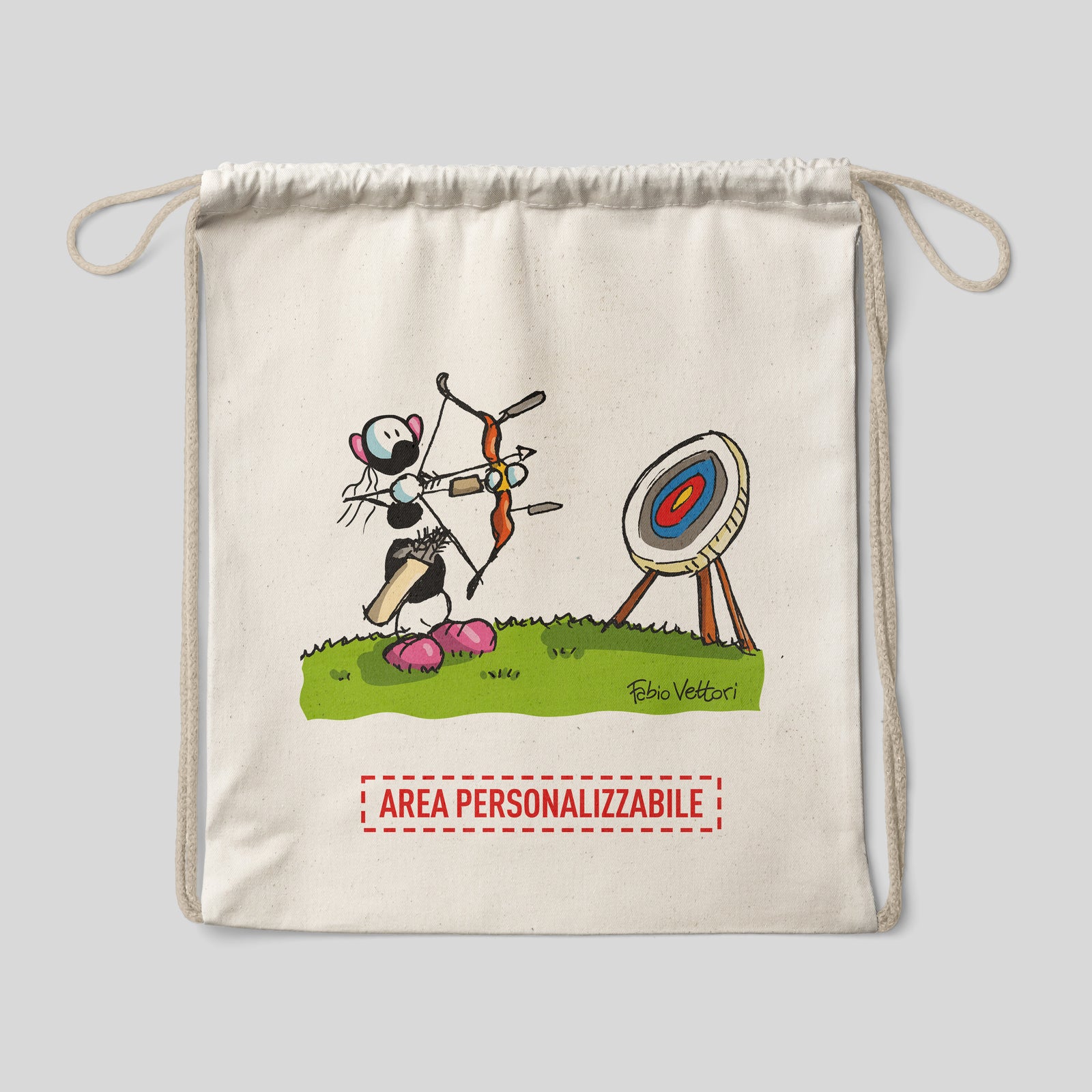 Sacca zaino personalizzata in cotone soggetto "Tiro con l'arco"