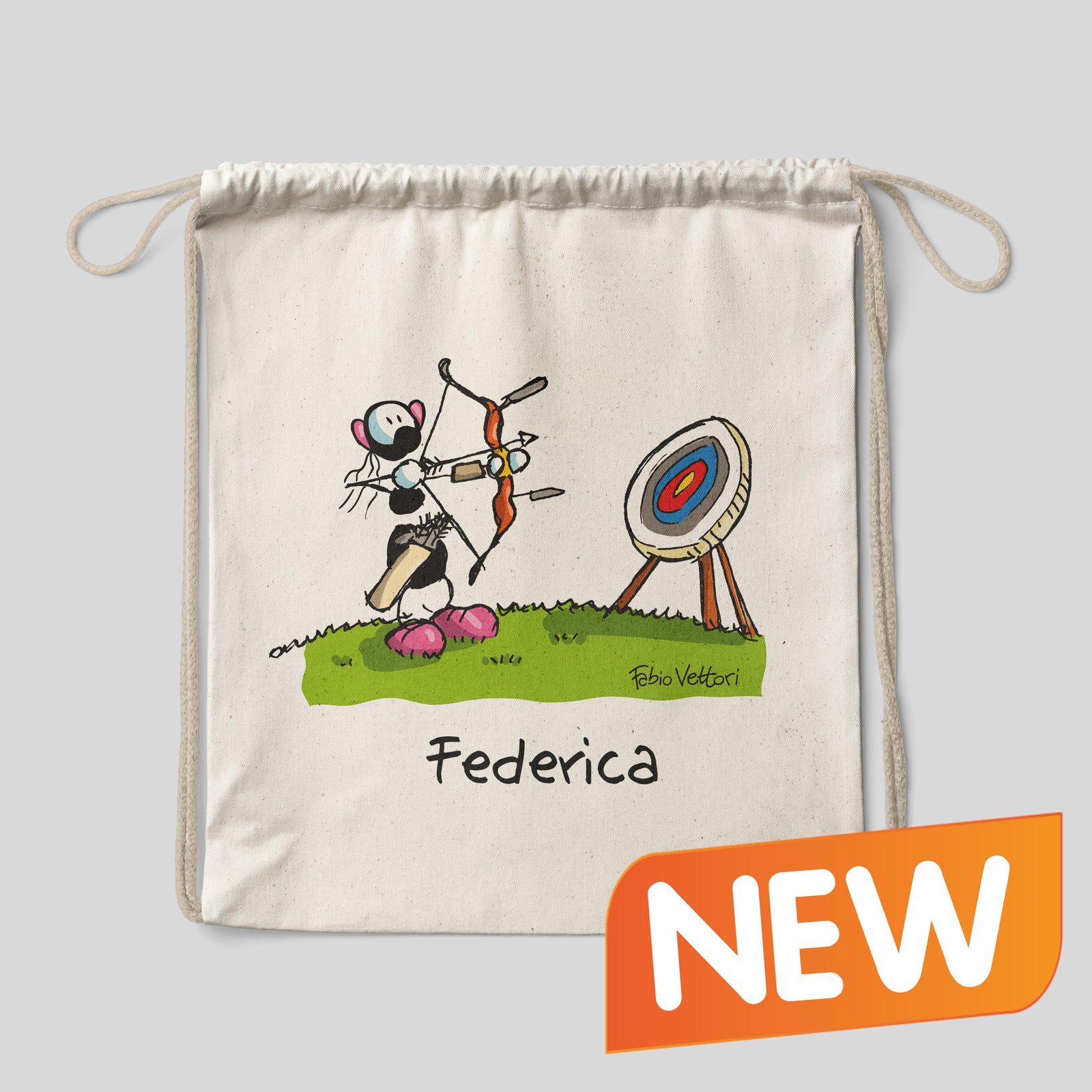 Sacca zaino personalizzata in cotone soggetto "Tiro con l'arco"