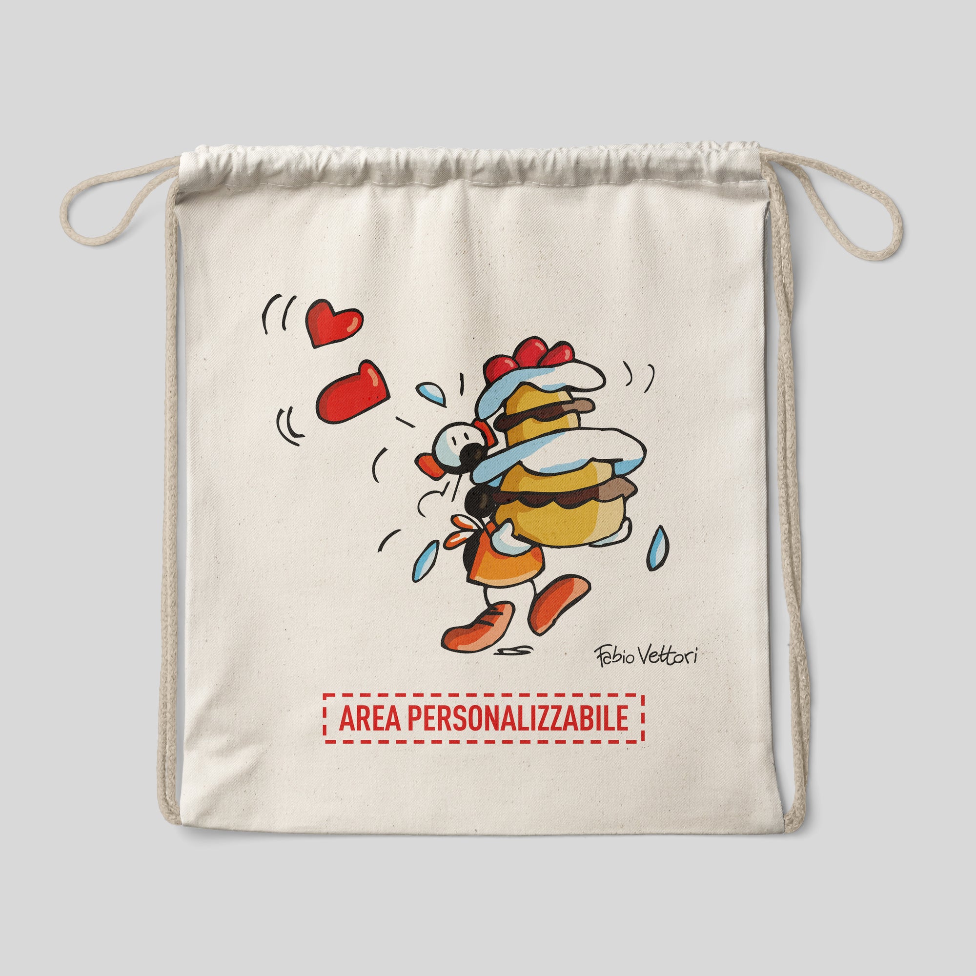 Sacca zaino personalizzata in cotone soggetto "Torta"
