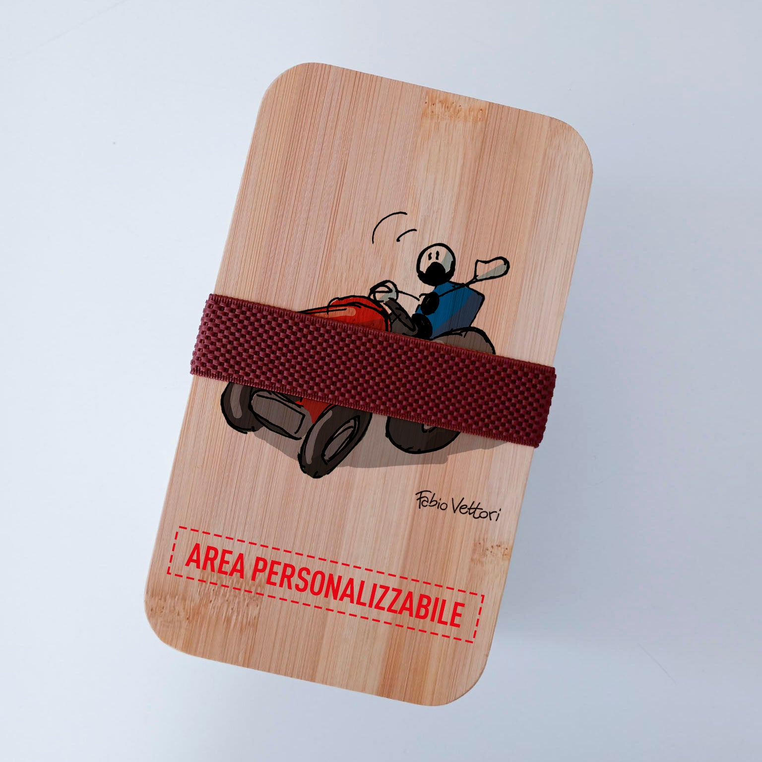 Scatola Porta Pranzo con coperchio in bambù e Posate Personalizzata soggetto "Trattore"