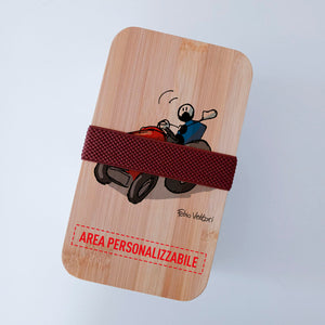 Scatola Porta Pranzo con coperchio in bambù e Posate Personalizzata soggetto "Trattore"