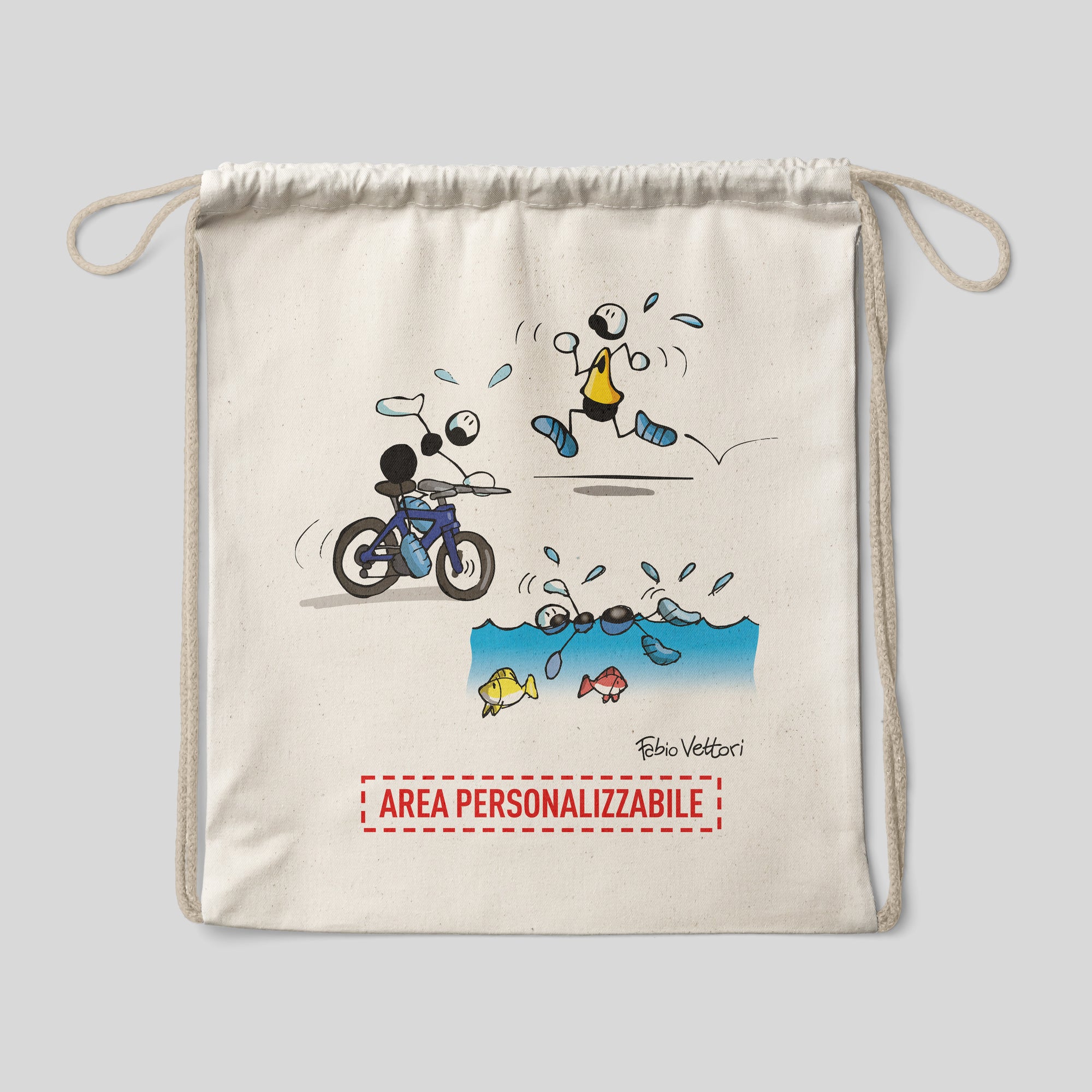 Personalized cotton backpack bag with "Triathlon" design