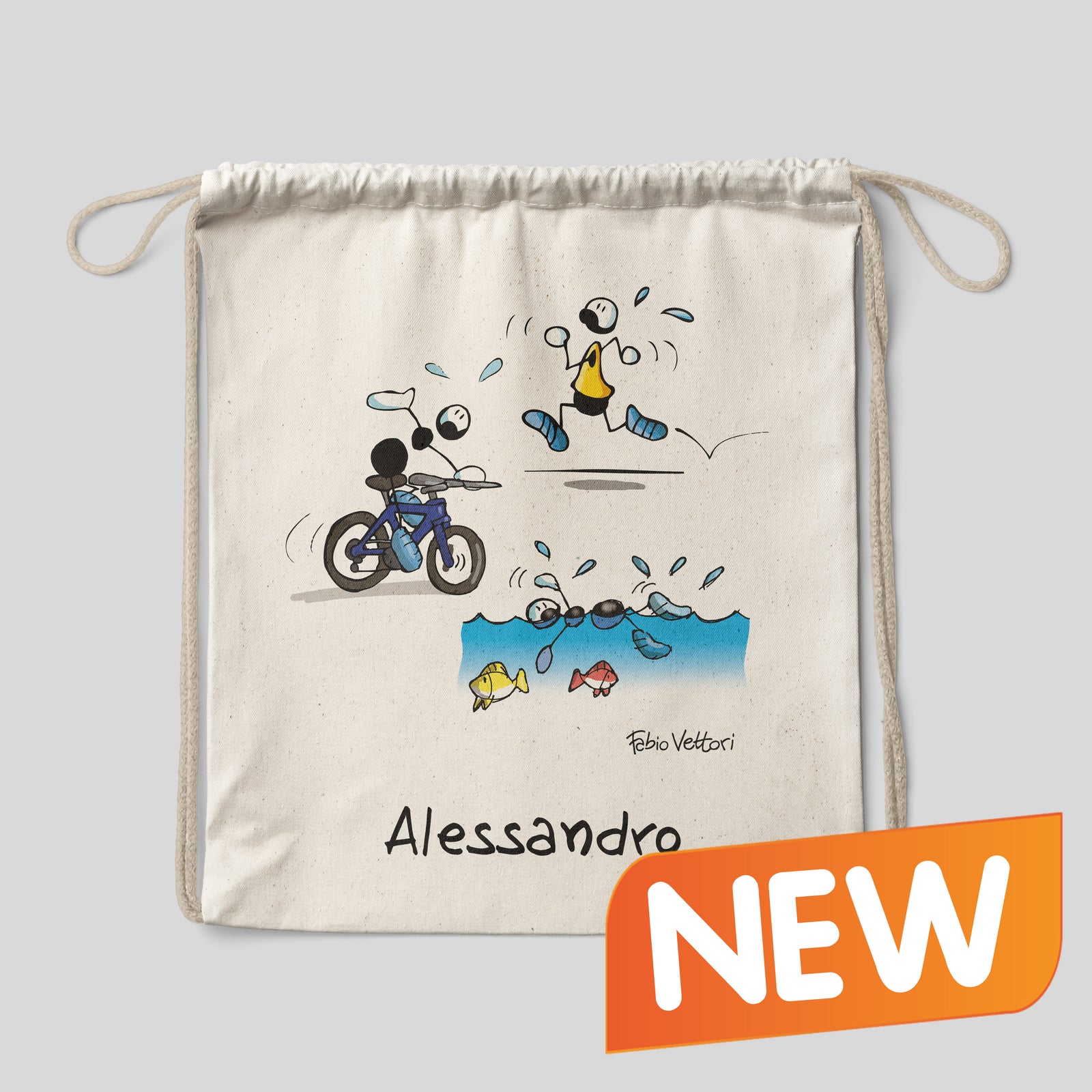Sacca zaino personalizzata in cotone soggetto "Triathlon"
