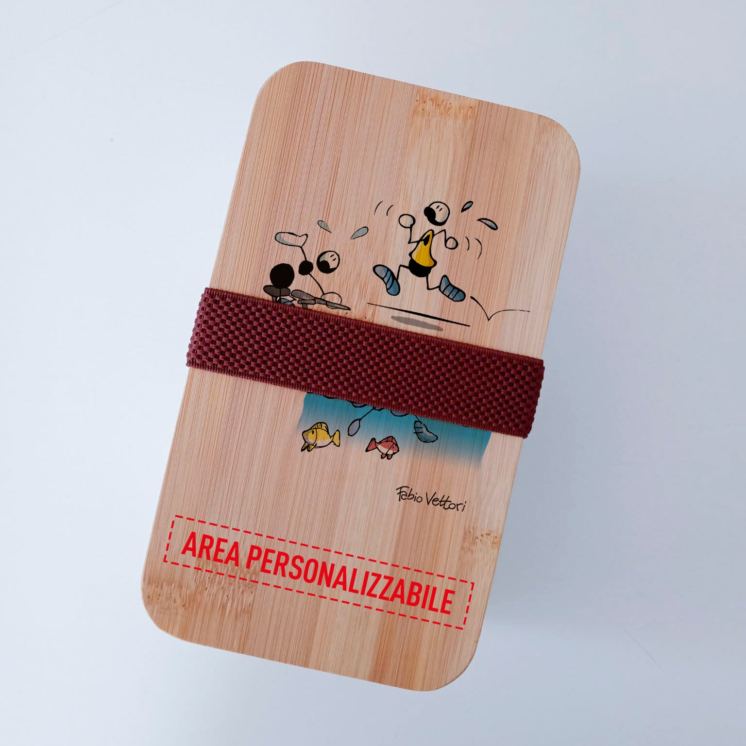 Scatola Porta Pranzo con coperchio in bambù e Posate Personalizzata soggetto "Triathlon"