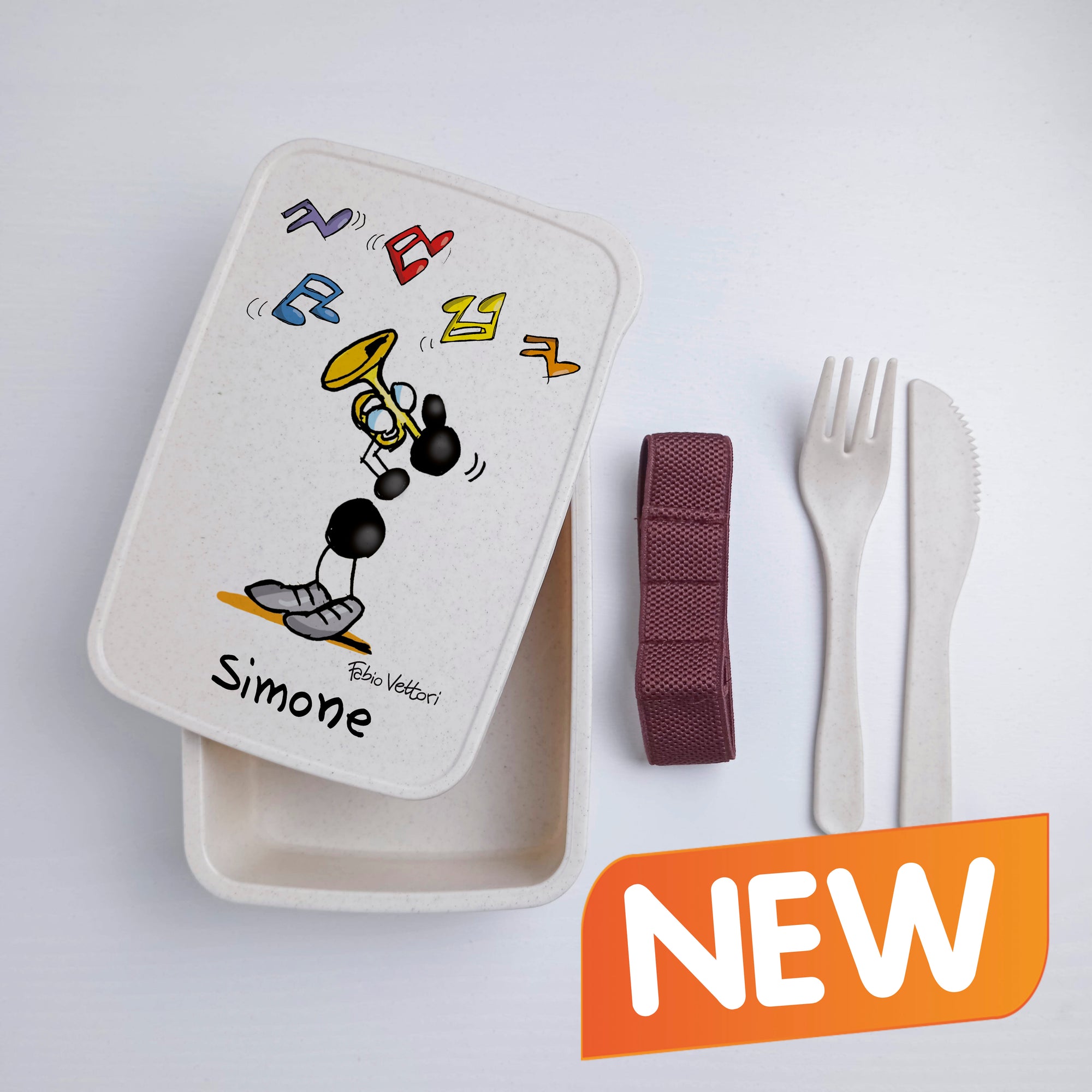 Scatola Porta Pranzo con Fascia Porta Posate Personalizzata soggetto "Tromba"