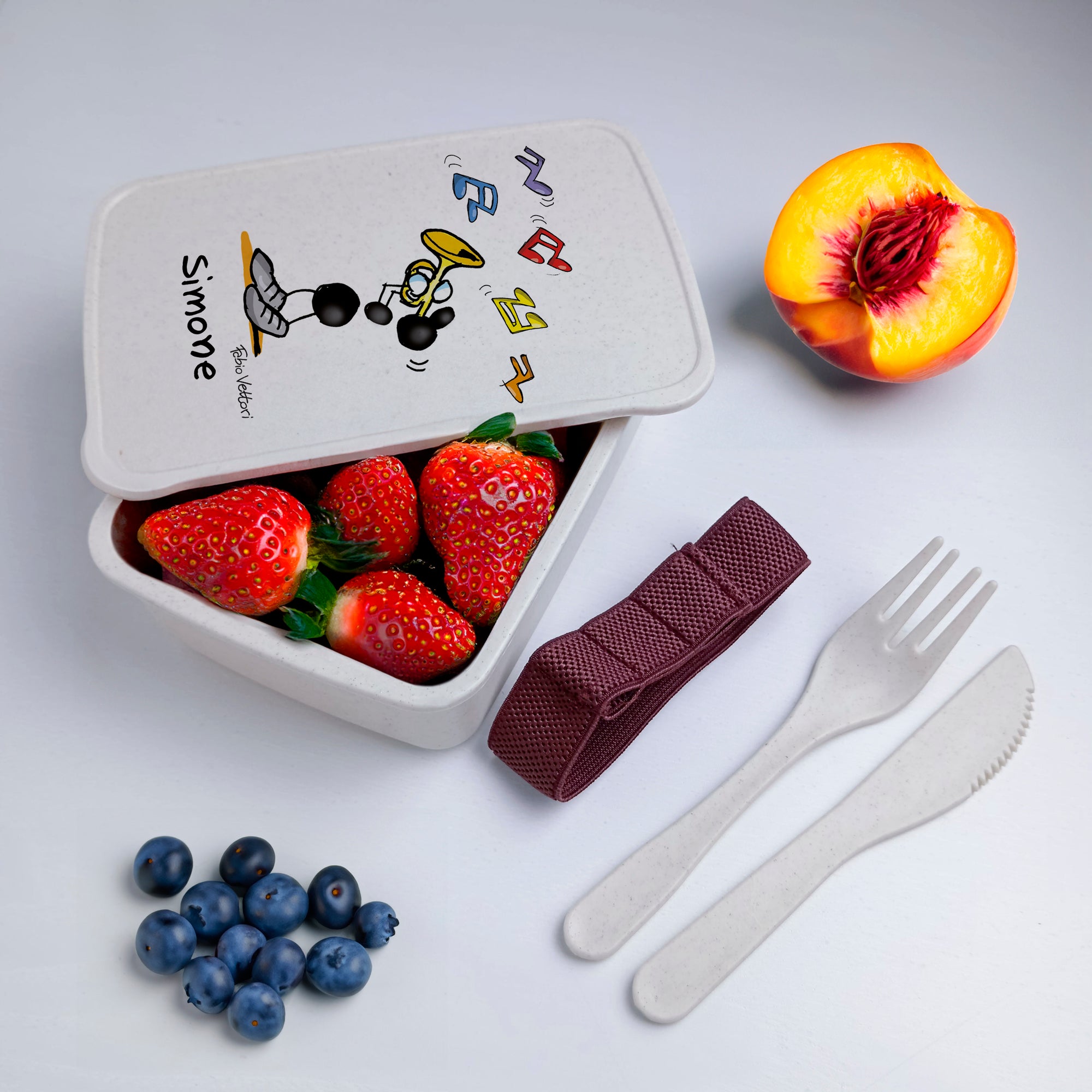 Scatola Porta Pranzo con Fascia Porta Posate Personalizzata soggetto "Tromba"