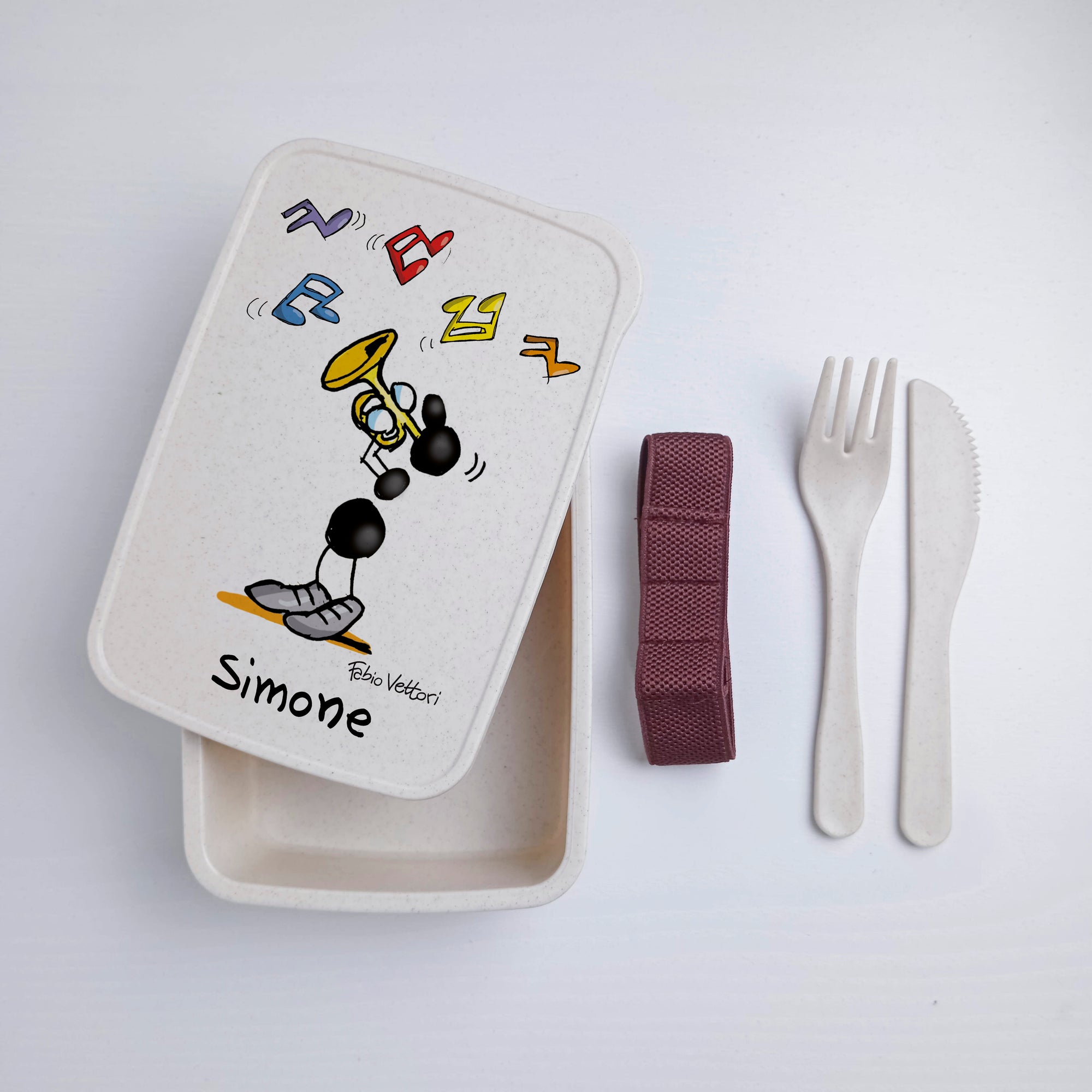 Scatola Porta Pranzo con Fascia Porta Posate Personalizzata soggetto "Tromba"