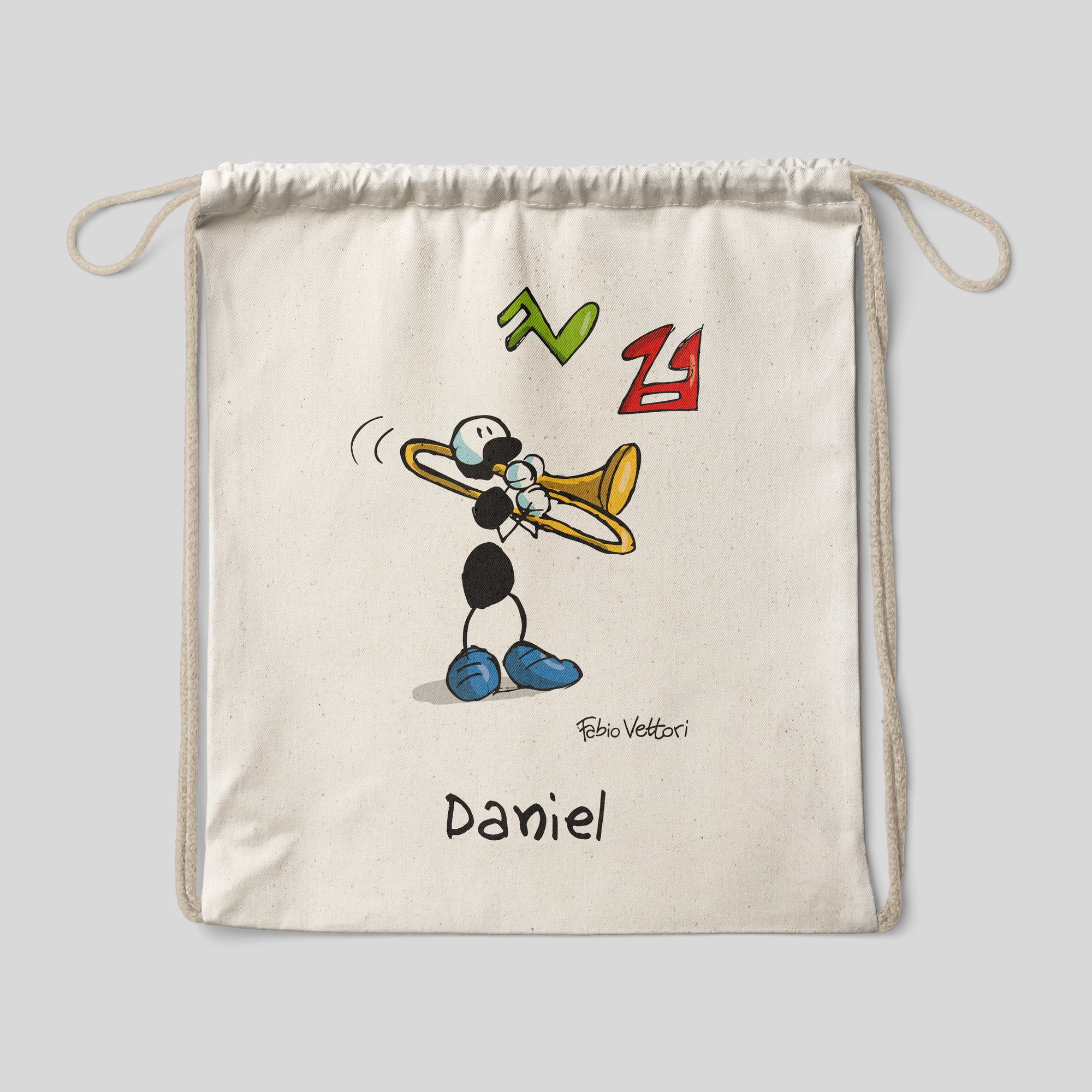 Sacca zaino personalizzata in cotone soggetto "Trombone"