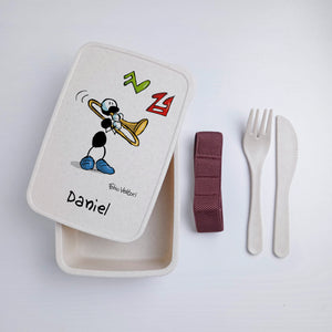 Scatola Porta Pranzo con Fascia Porta Posate Personalizzata soggetto "Trombone"