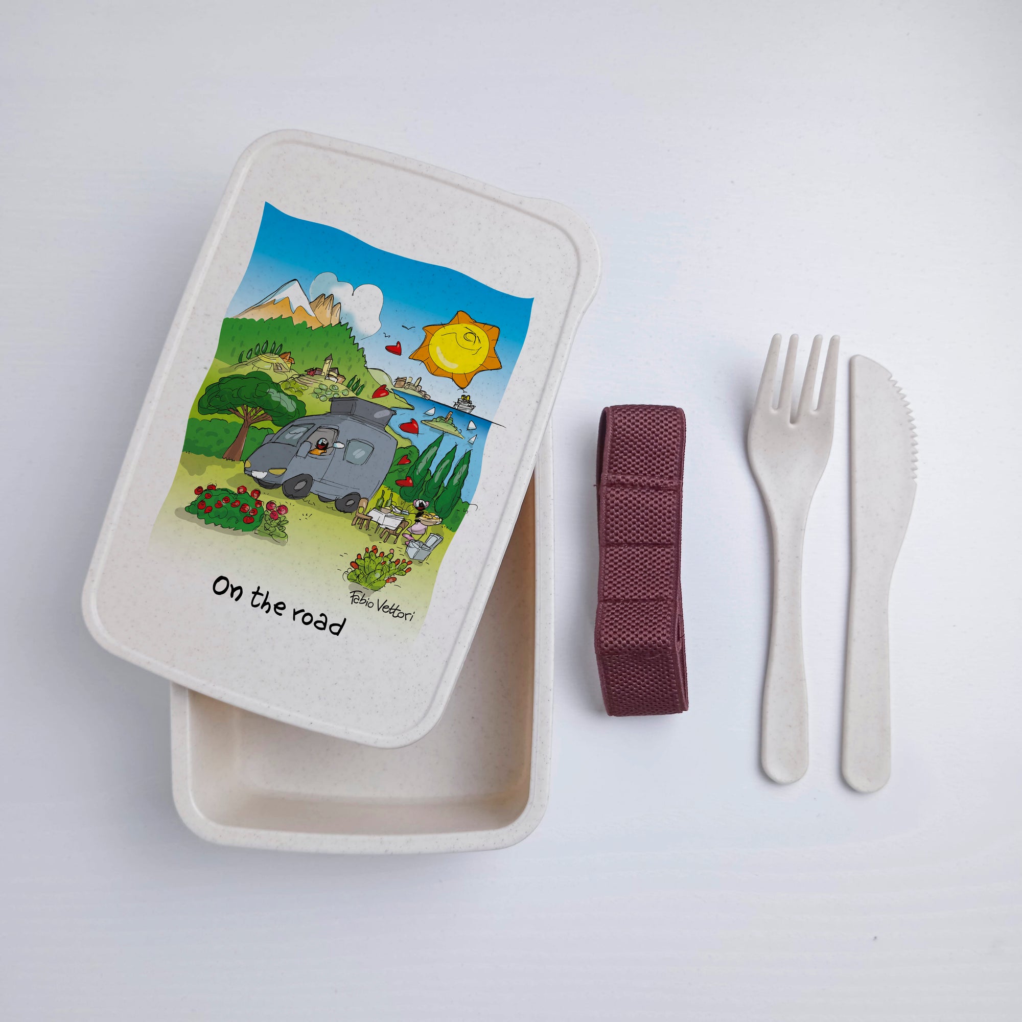 Scatola Porta Pranzo con Fascia Porta Posate Personalizzata soggetto "Van"