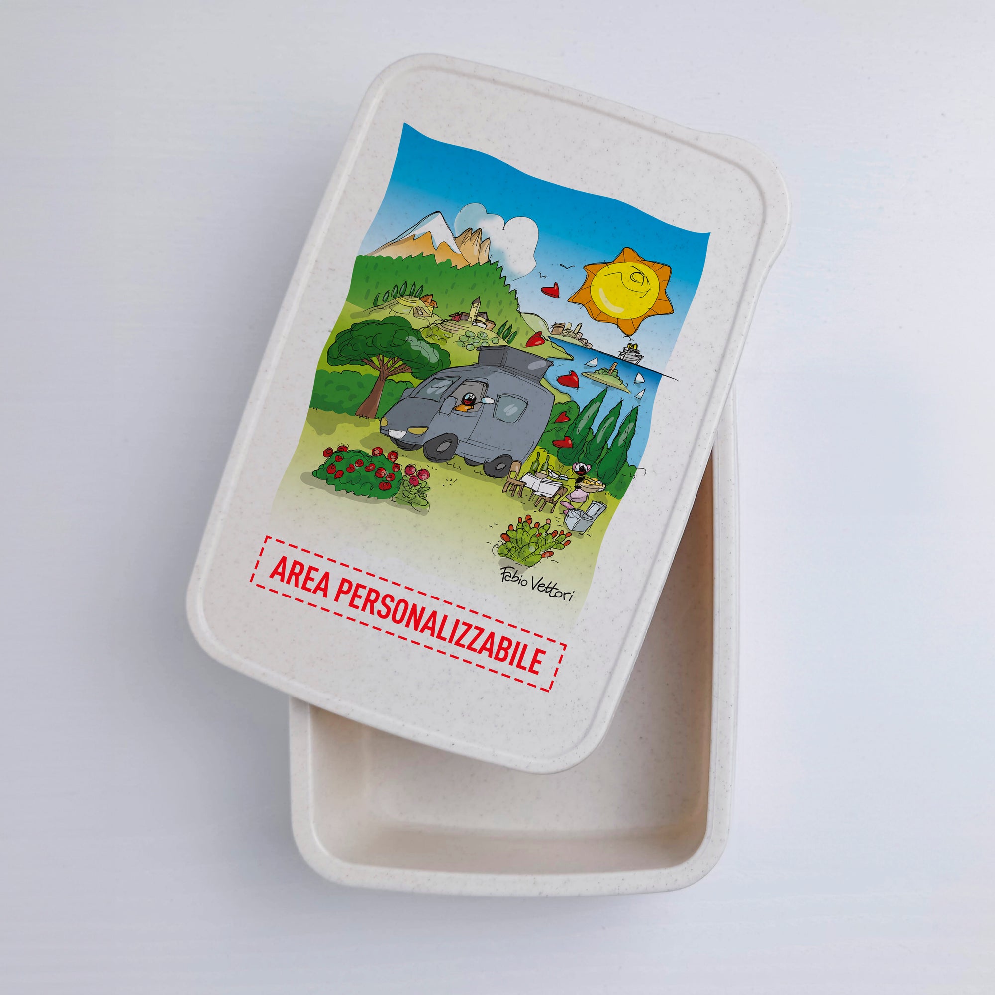 Scatola Porta Pranzo con Fascia Porta Posate Personalizzata soggetto "Van"